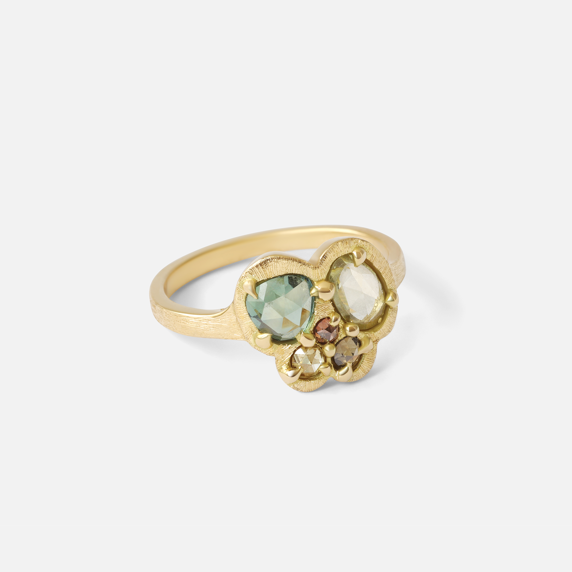 Silk / Teal and Lime Cluster Ring By Hiroyo