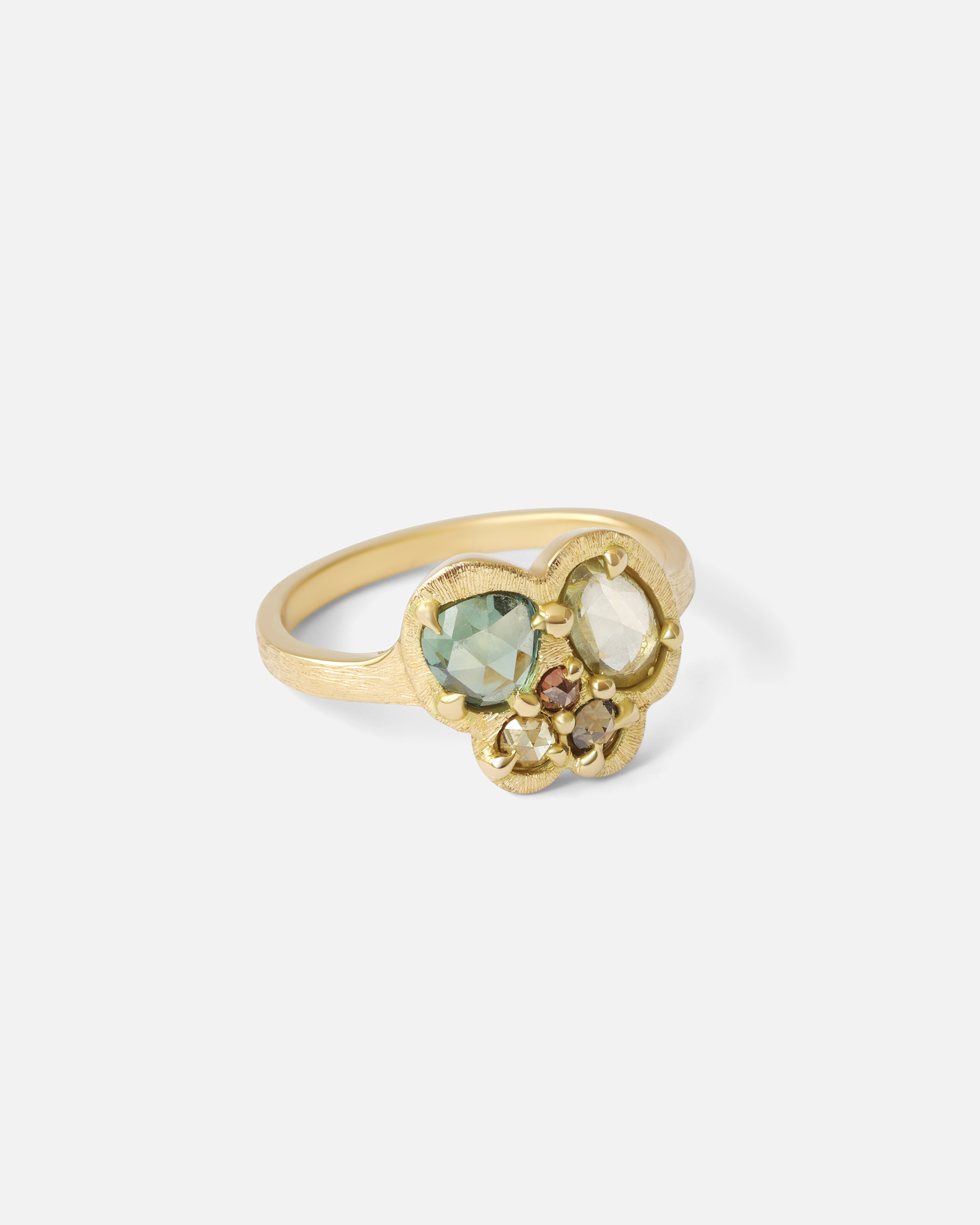Silk / Teal and Lime Cluster Ring By Hiroyo