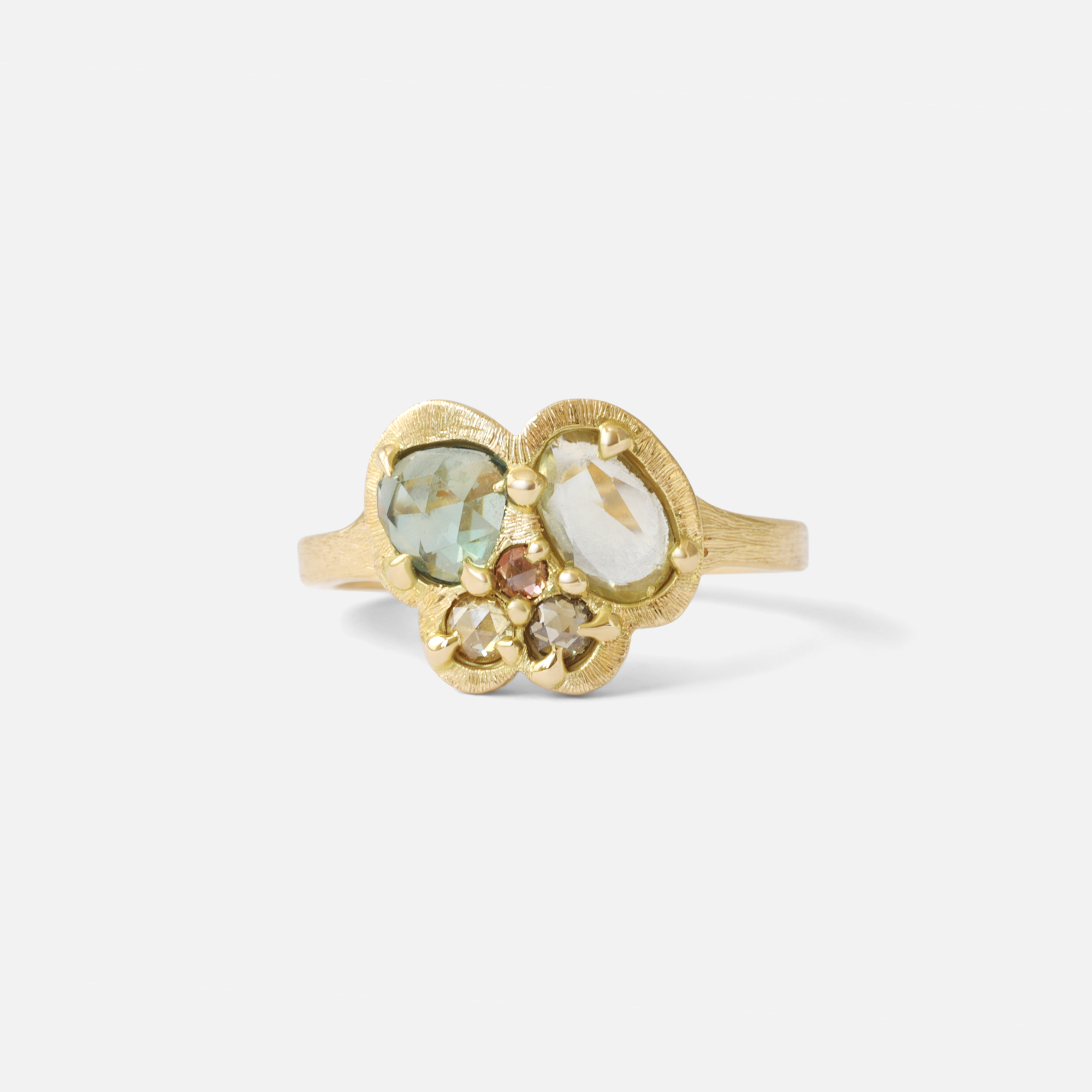 Silk / Teal and Lime Cluster Ring By Hiroyo in rings Category