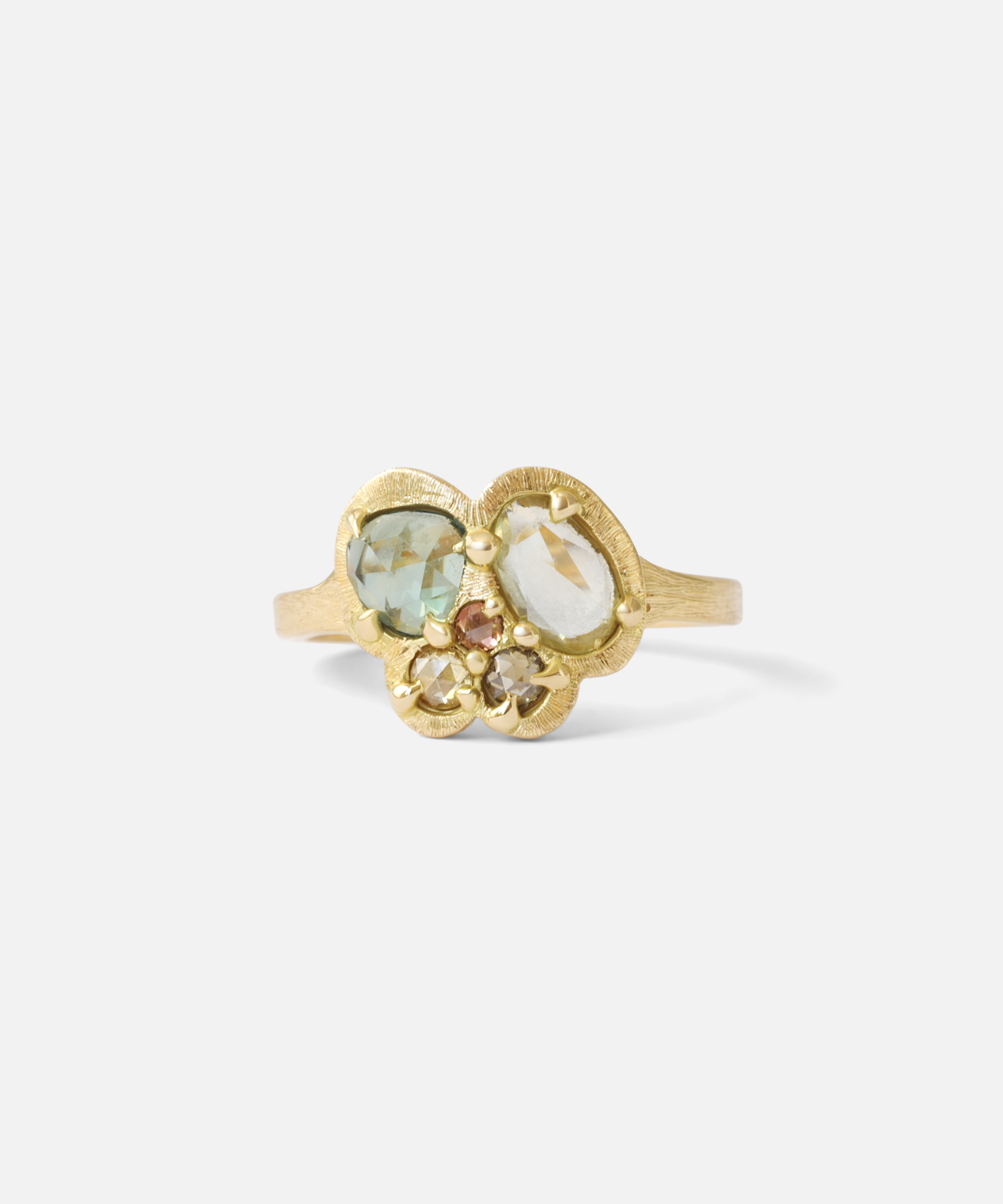 Silk / Teal and Lime Cluster Ring By Hiroyo