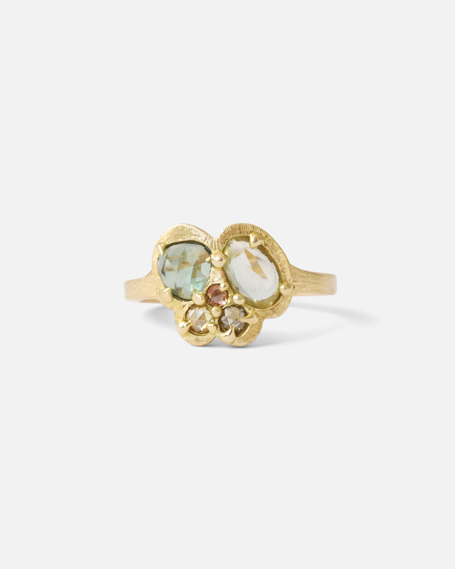 Silk / Teal and Lime Cluster Ring By Hiroyo in rings Category