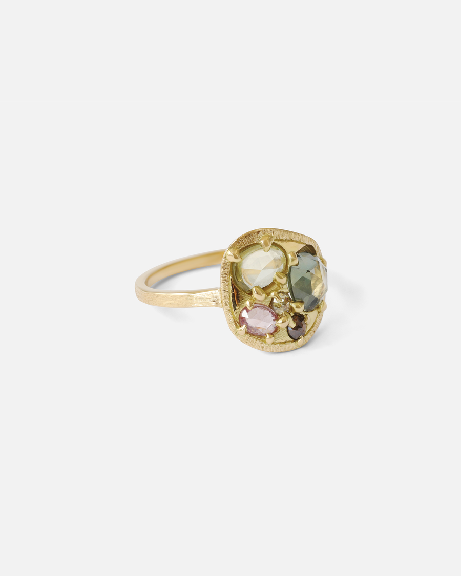 Silk / Green Purple Yellow Pink Cluster Ring By Hiroyo in rings Category