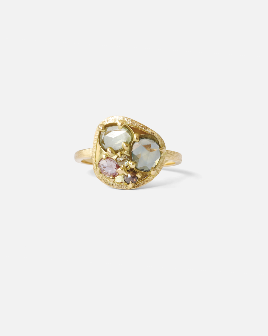 Silk / Green Purple Yellow Pink Cluster Ring By Hiroyo in rings Category