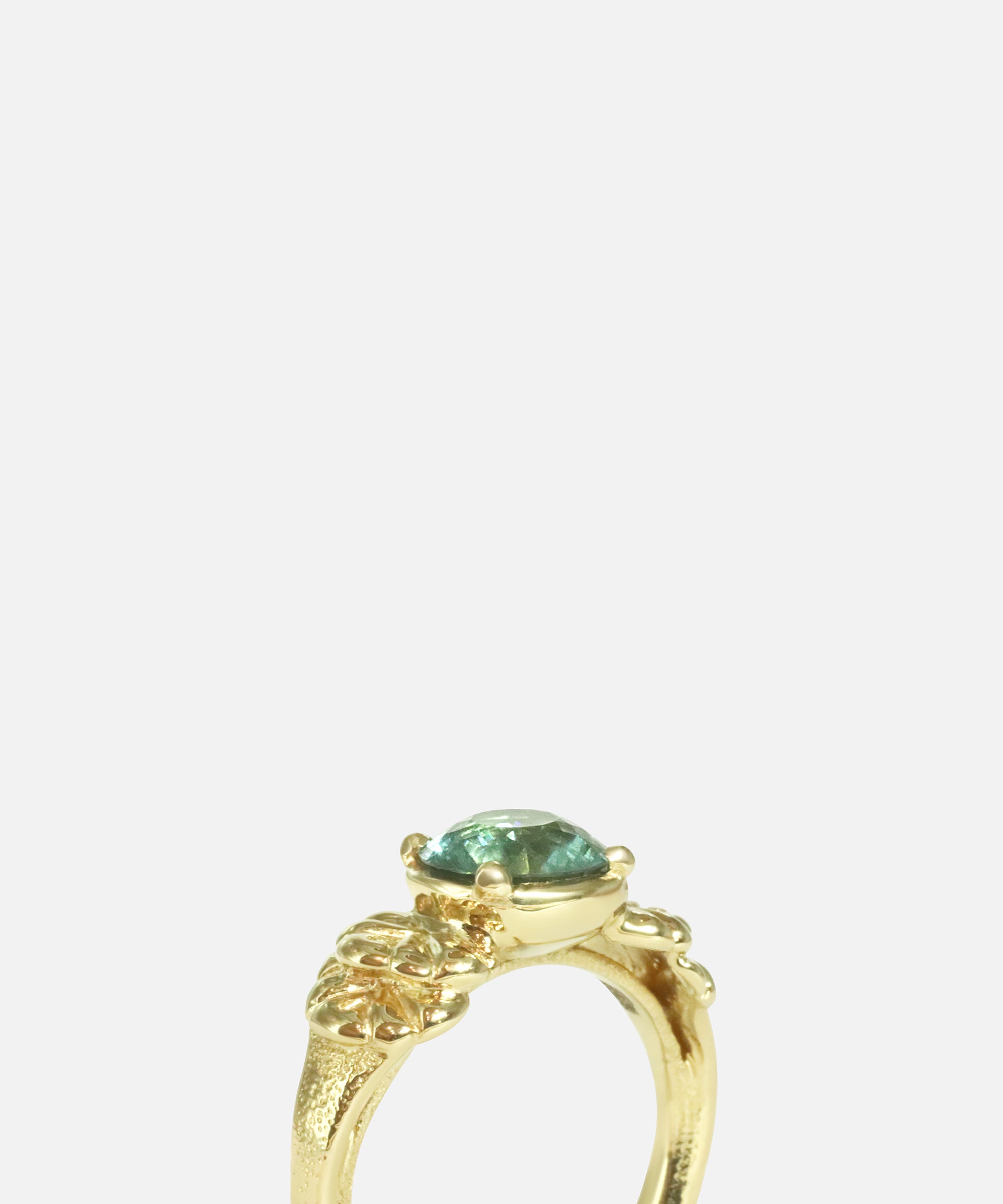 Angled side shank view of Lotus Blossom Tourmaline Ring by Young Sun Song