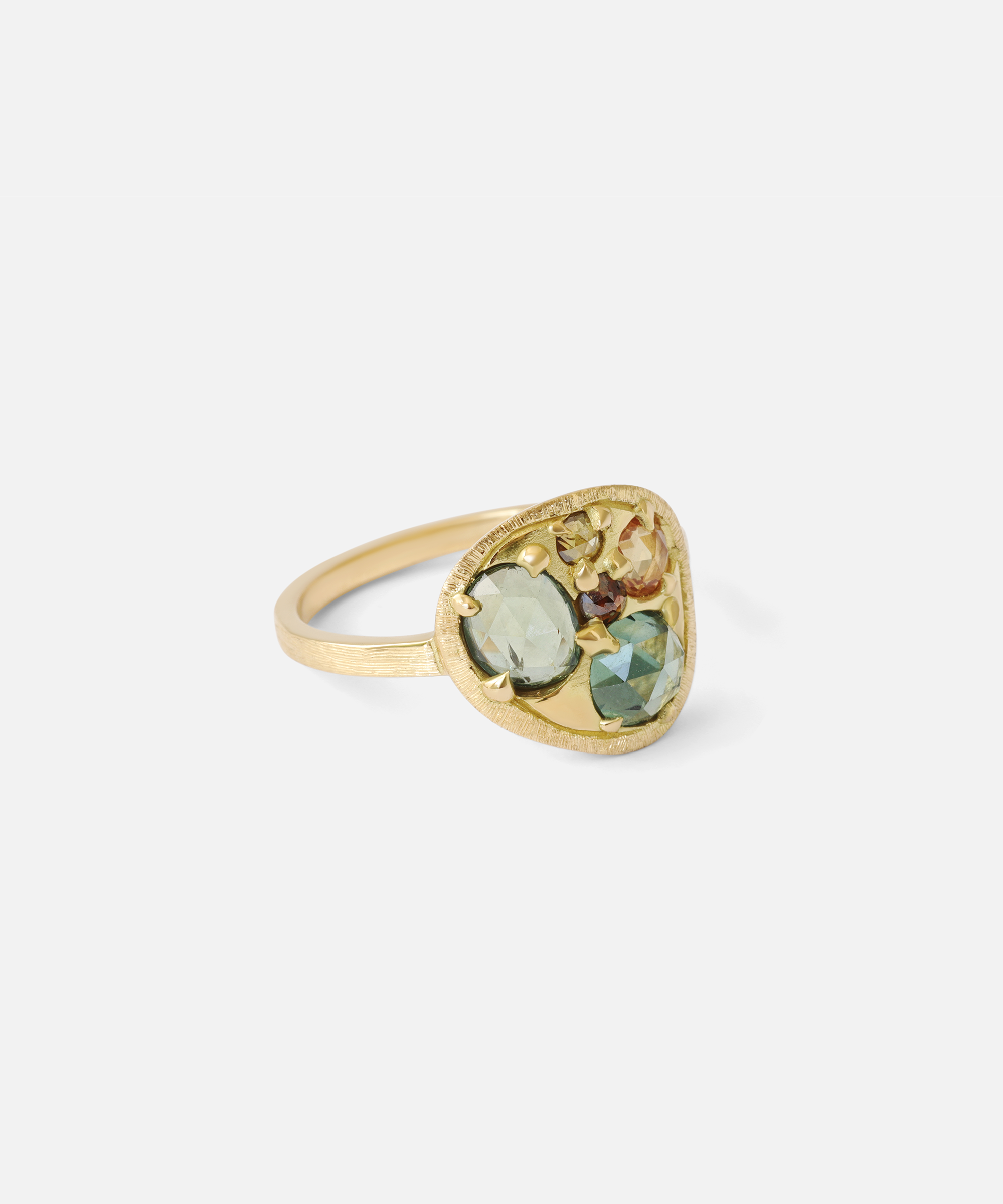 Silk / Blue Green Orange Cluster Ring By Hiroyo