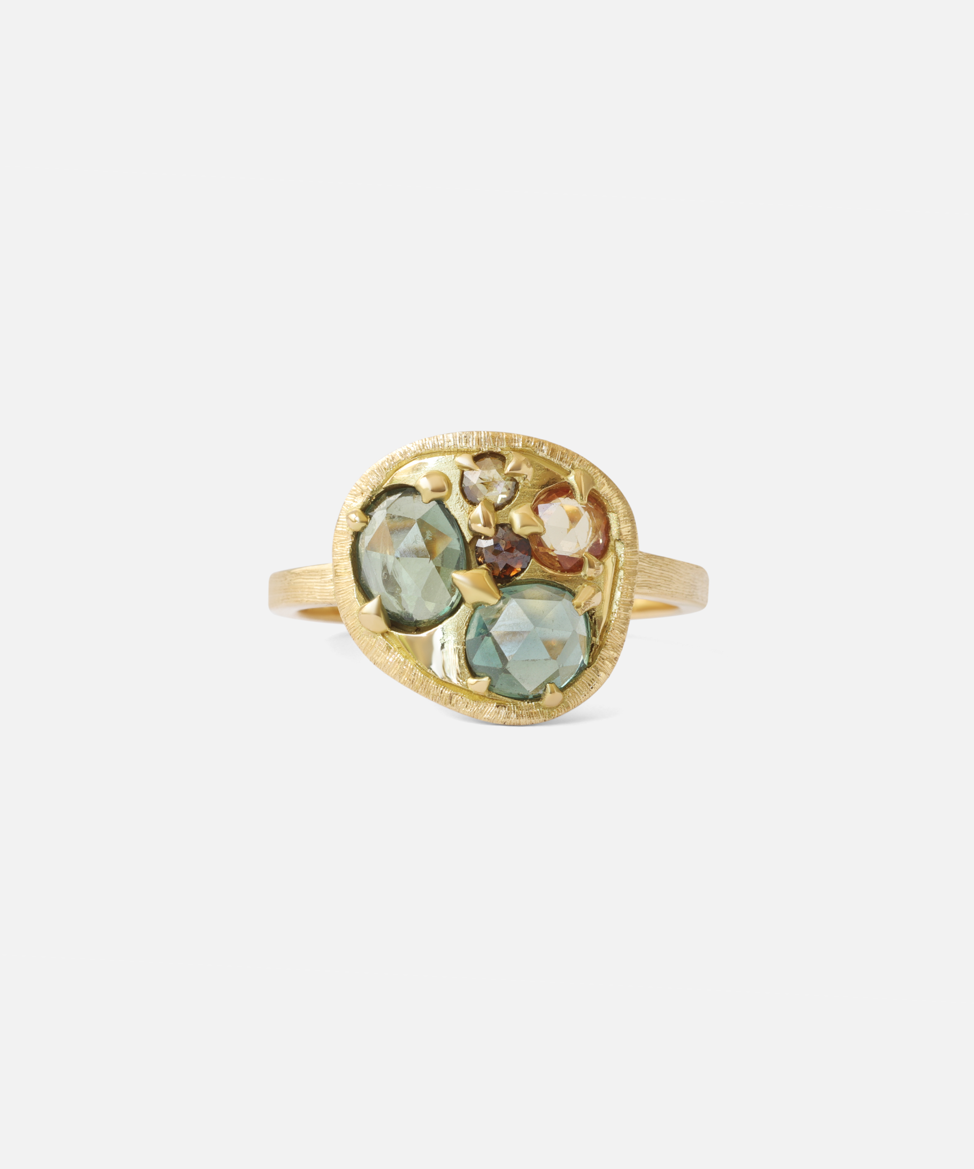 Silk / Blue Green Orange Cluster Ring By Hiroyo