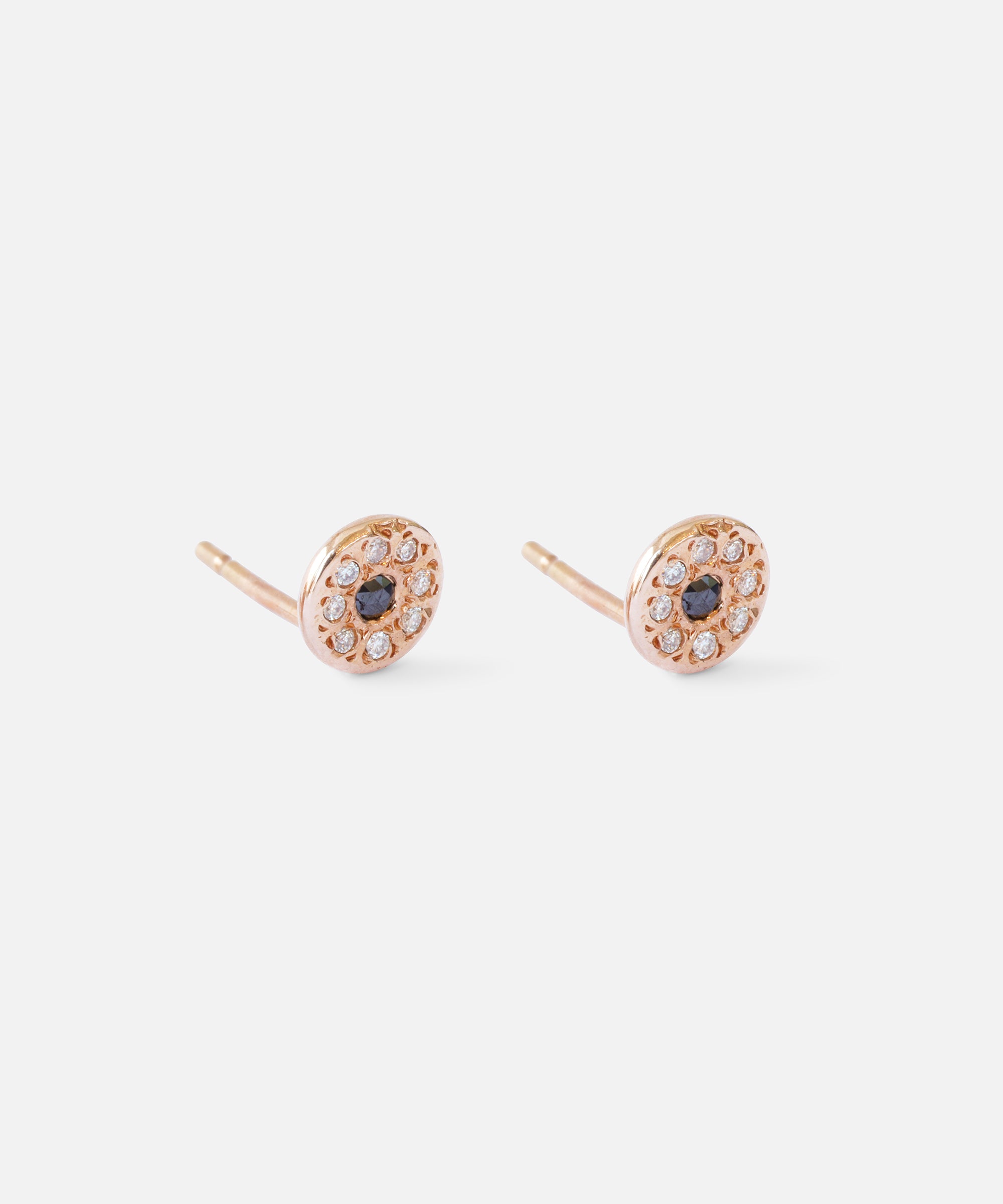 White & Black Diamond Disk / Rose Studs By Ariko