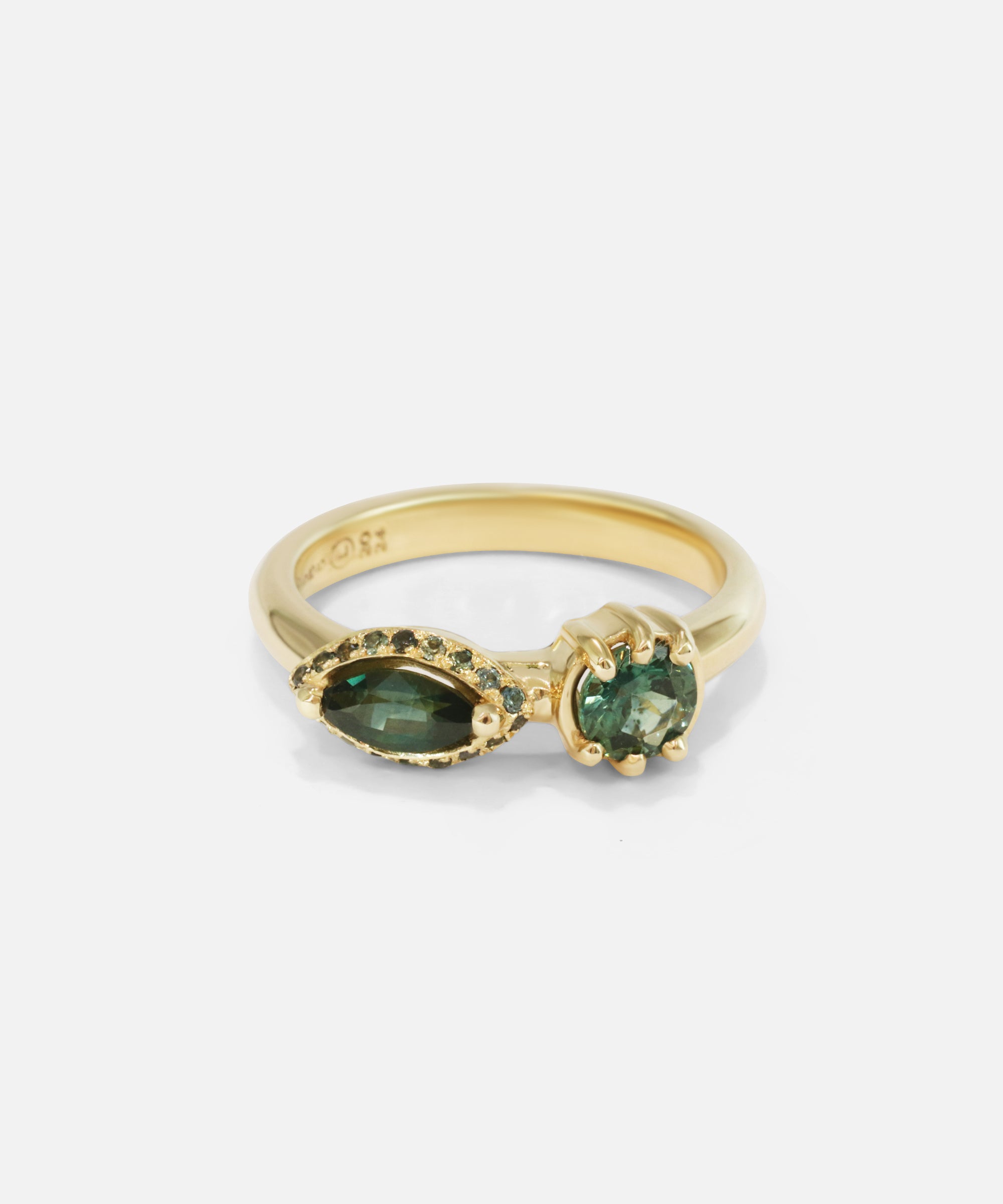 Front view of Helix Nebula Teal Sapphire Ring