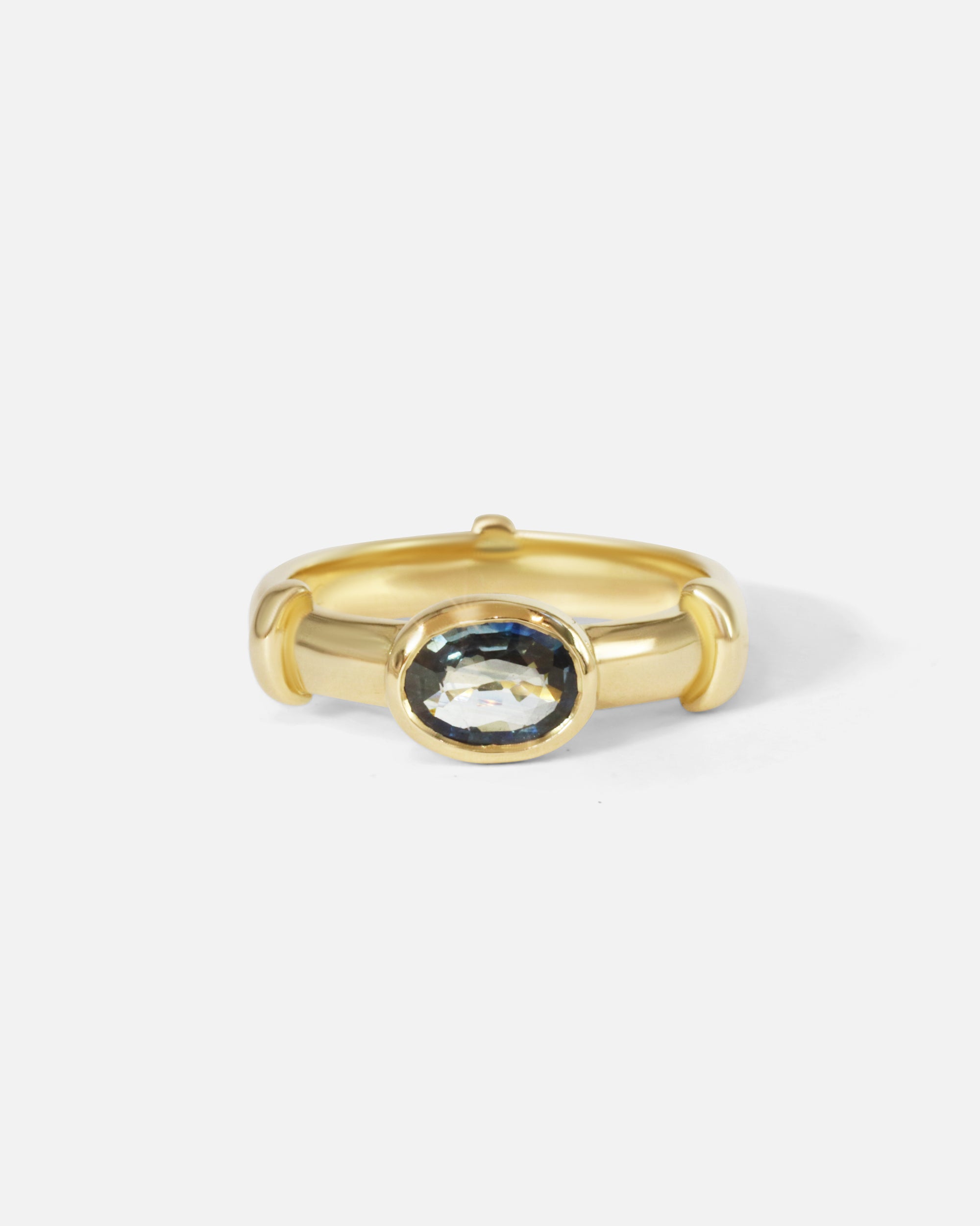 Front view of Orion Solitaire Blue Oval Sapphire Ring