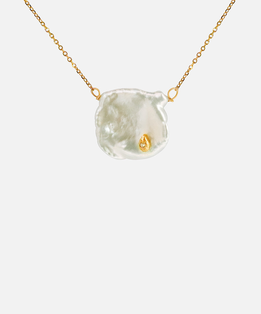 Keshi Petal / Pearl and Diamond Pendant By Ariko