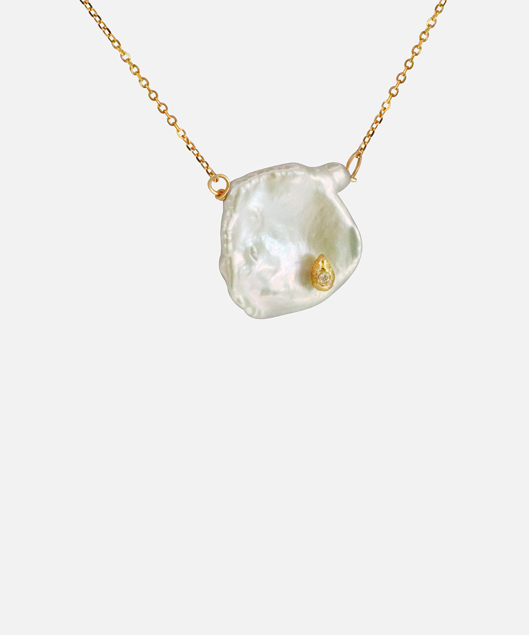 Keshi Petal / Pearl and Diamond Pendant By Ariko