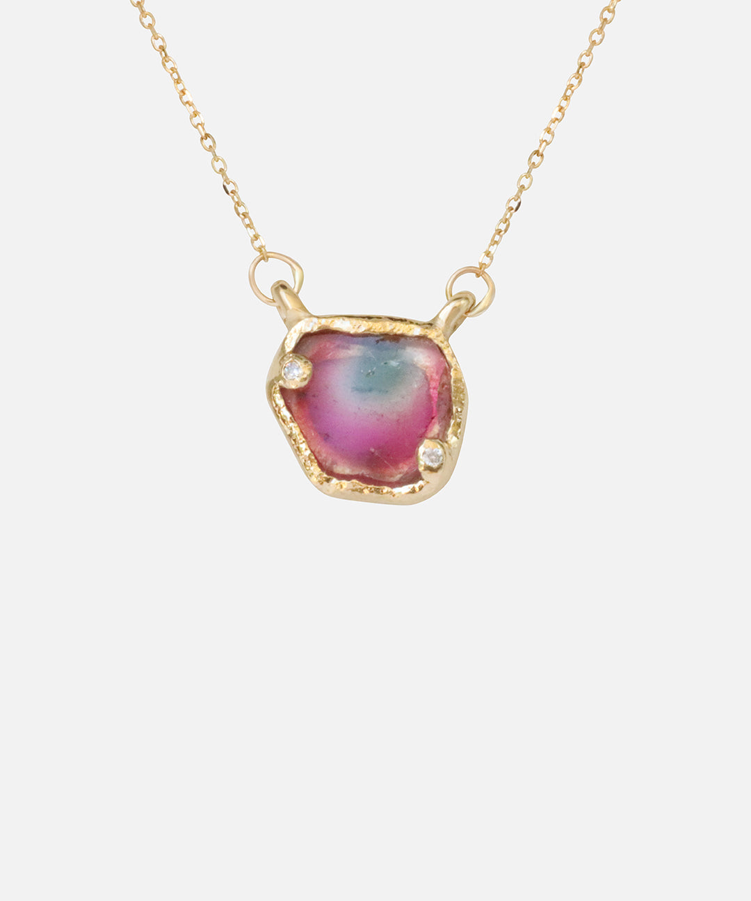 Front view of Pentagon Watermelon Tourmaline and Diamond / Pendant