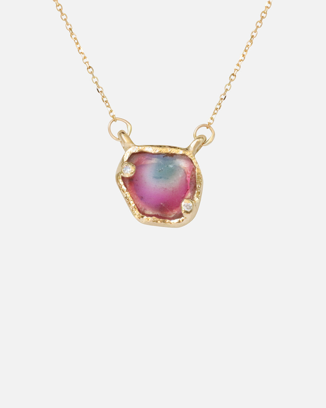 Front view of Pentagon Watermelon Tourmaline and Diamond / Pendant