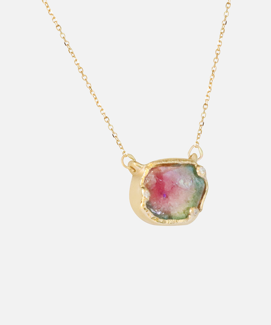 Side view of Oval Watermelon Tourmaline and Diamond / Pendant