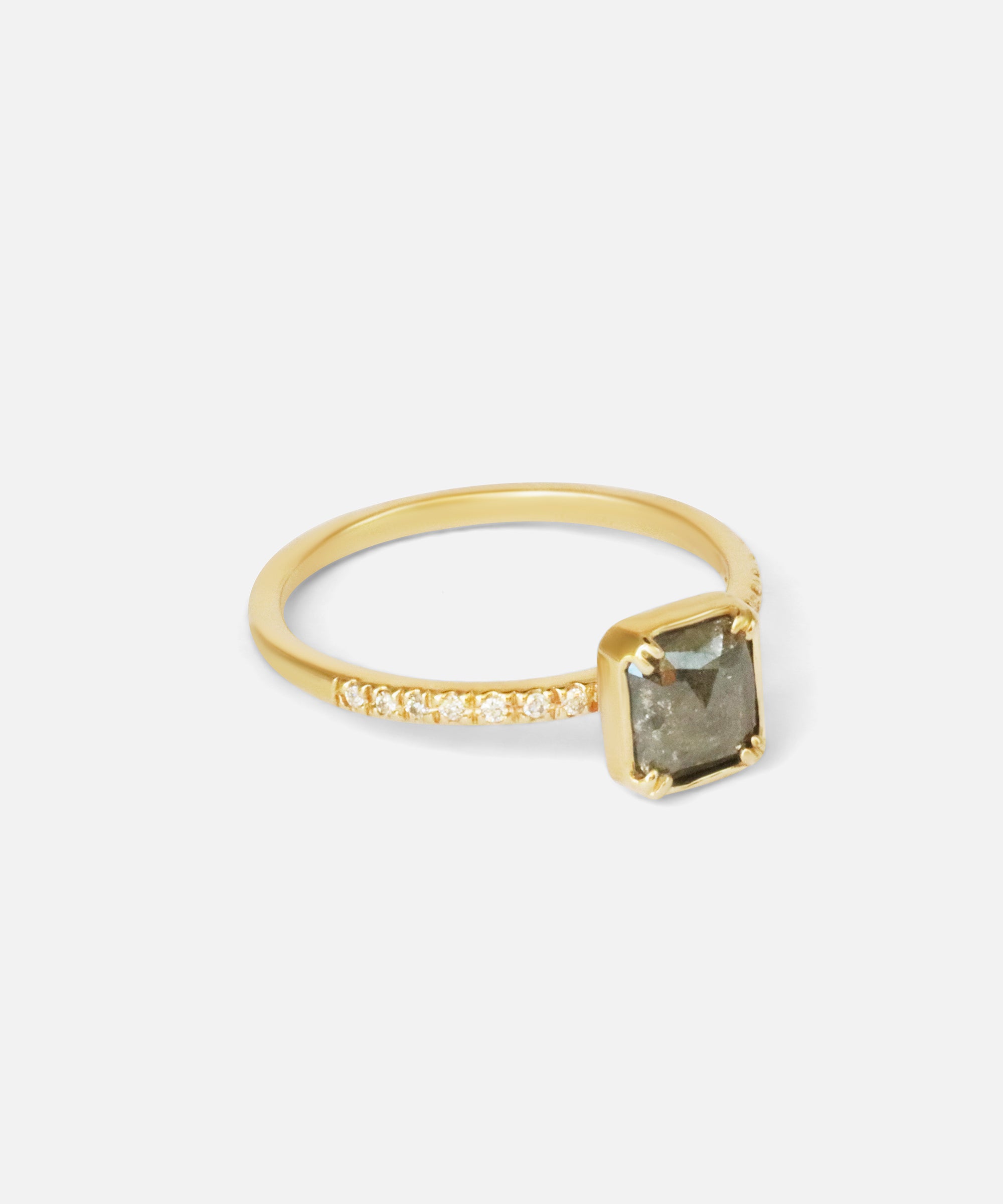 Side view of Rose Cut Dark Grey Diamond Ring