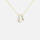 Front view of Keshi Petal / Pearl and Diamond Necklace V by Ariko