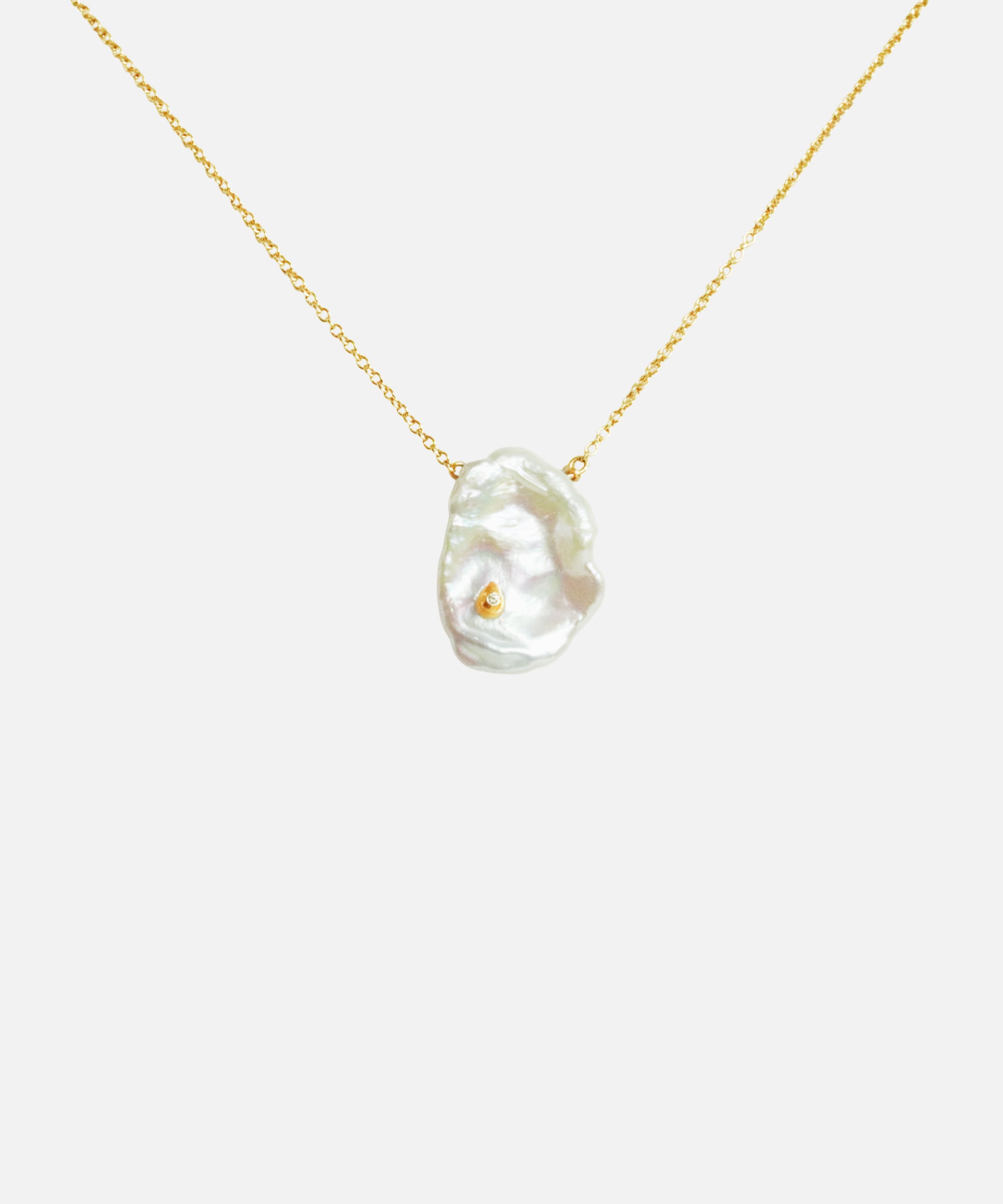 Front view of Keshi Petal / Pearl and Diamond Necklace V by Ariko