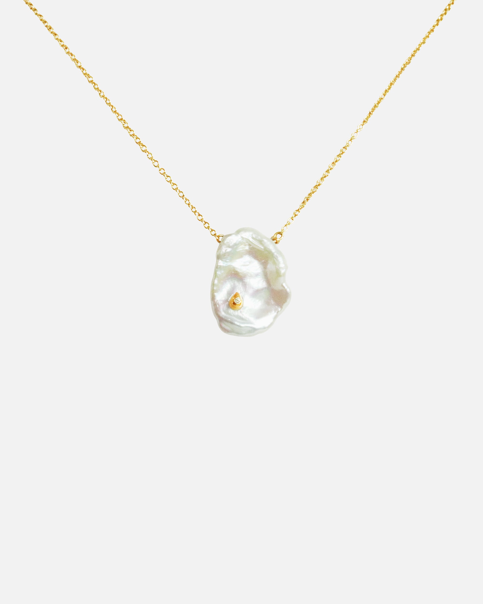 Front view of Keshi Petal / Pearl and Diamond Necklace V by Ariko