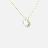 Front view of Keshi Petal / Pearl and Diamond Necklace VI by Ariko