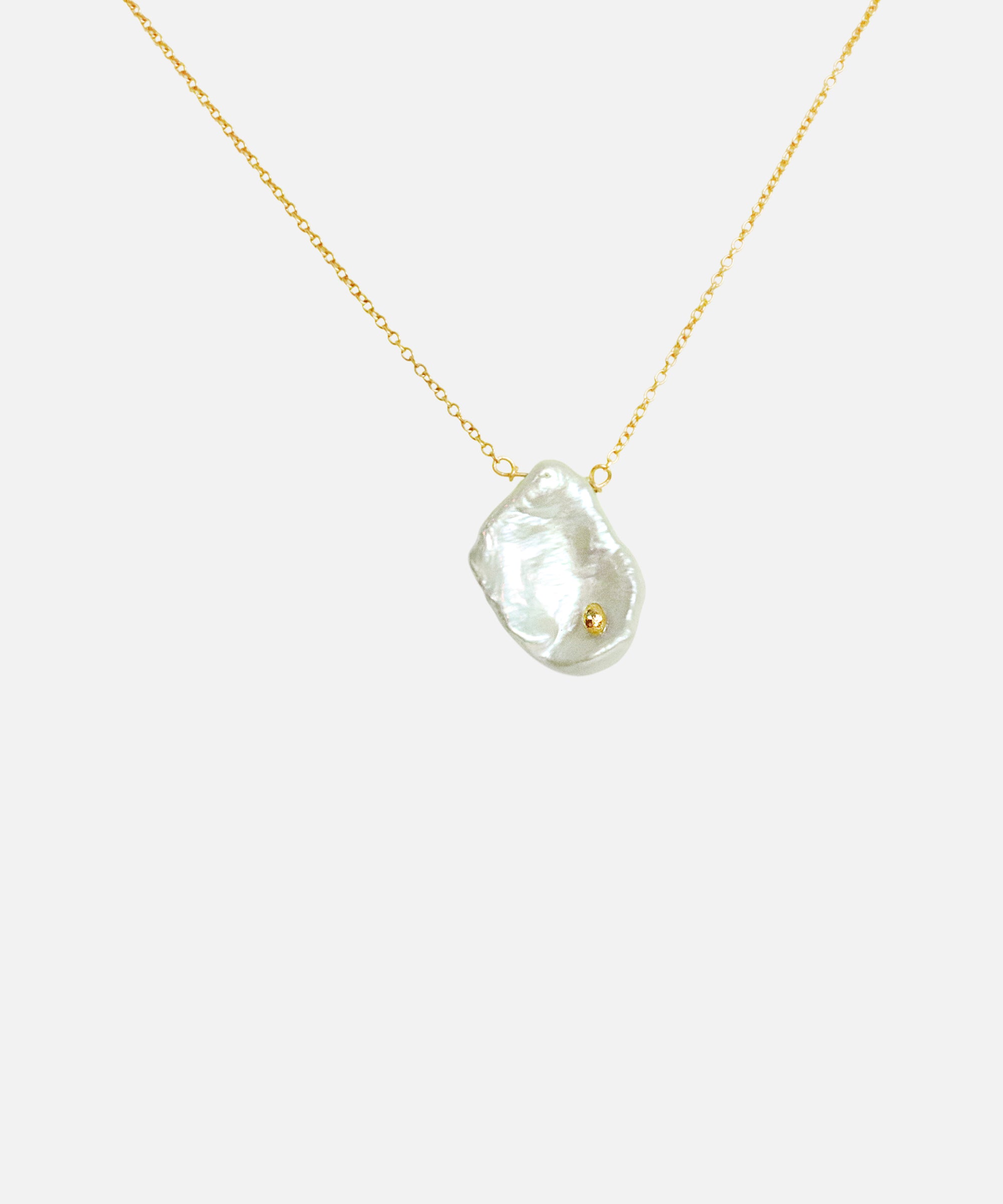 Front view of Keshi Petal / Pearl and Diamond Necklace VI by Ariko