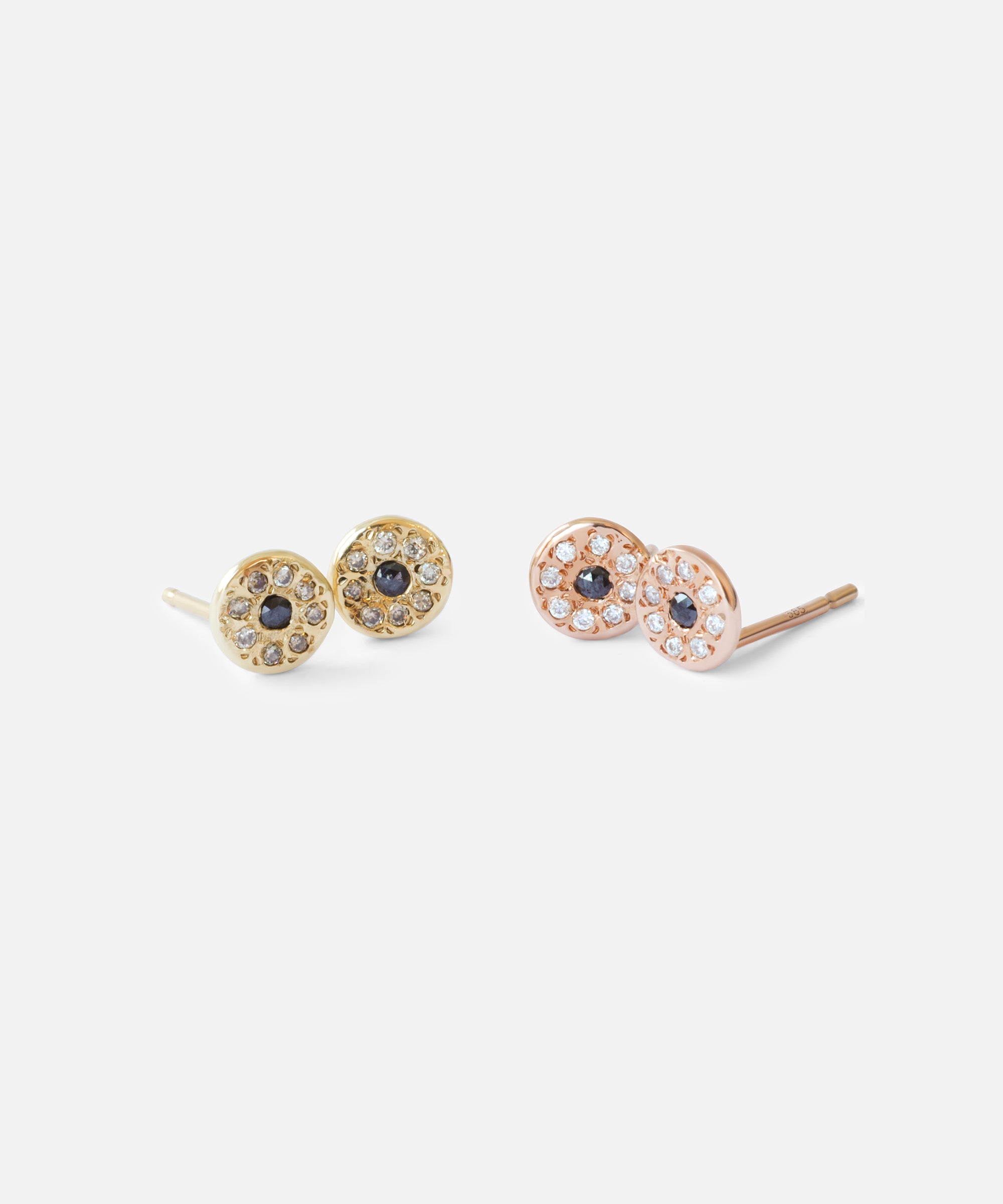 White & Black Diamond Disk / Rose Studs By Ariko