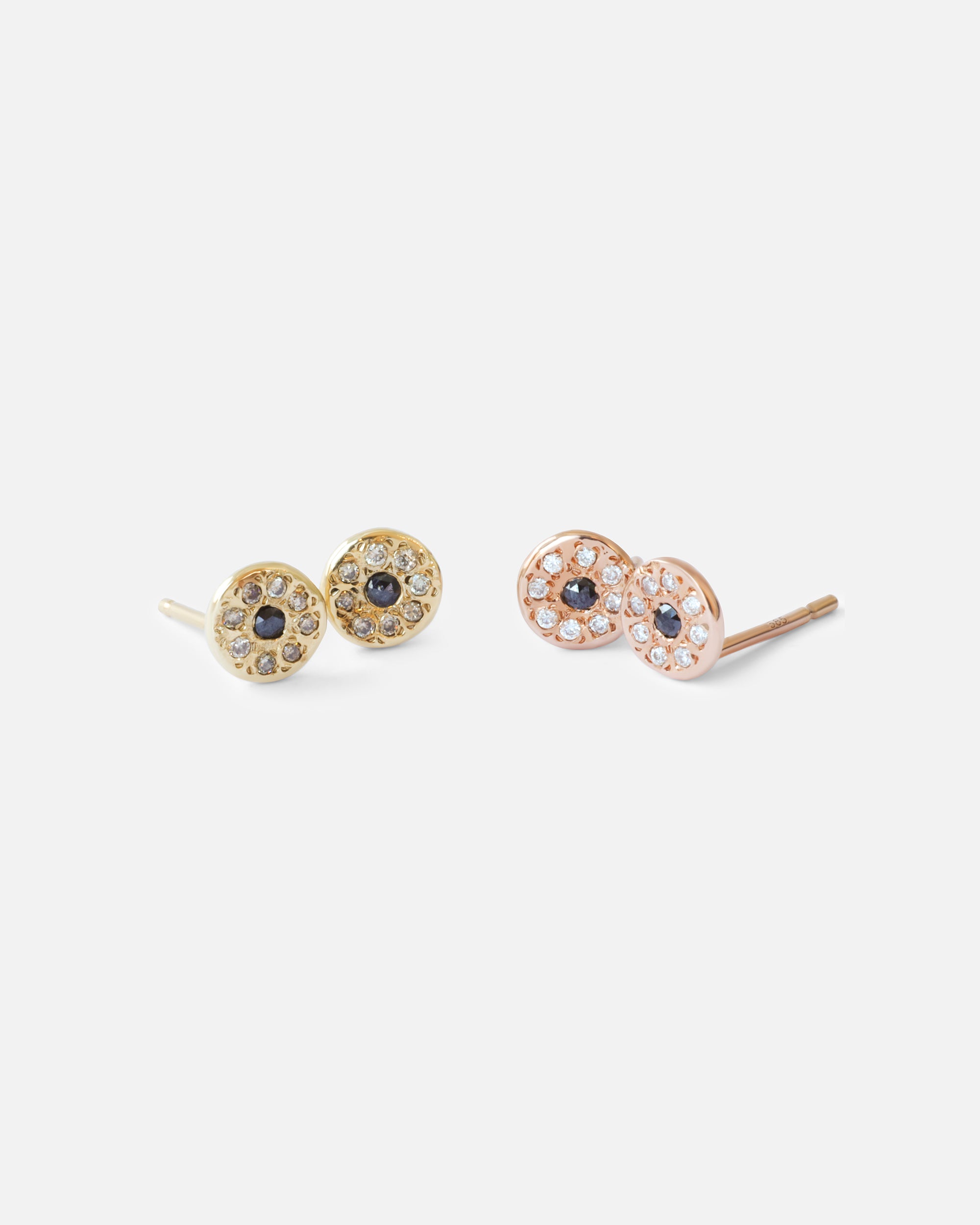 White & Black Diamond Disk / Rose Studs By Ariko in earrings Category