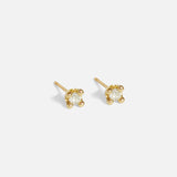 Angled side view of Dew 46 / Old Mine Cut Diamond Earrings by Hiroyo