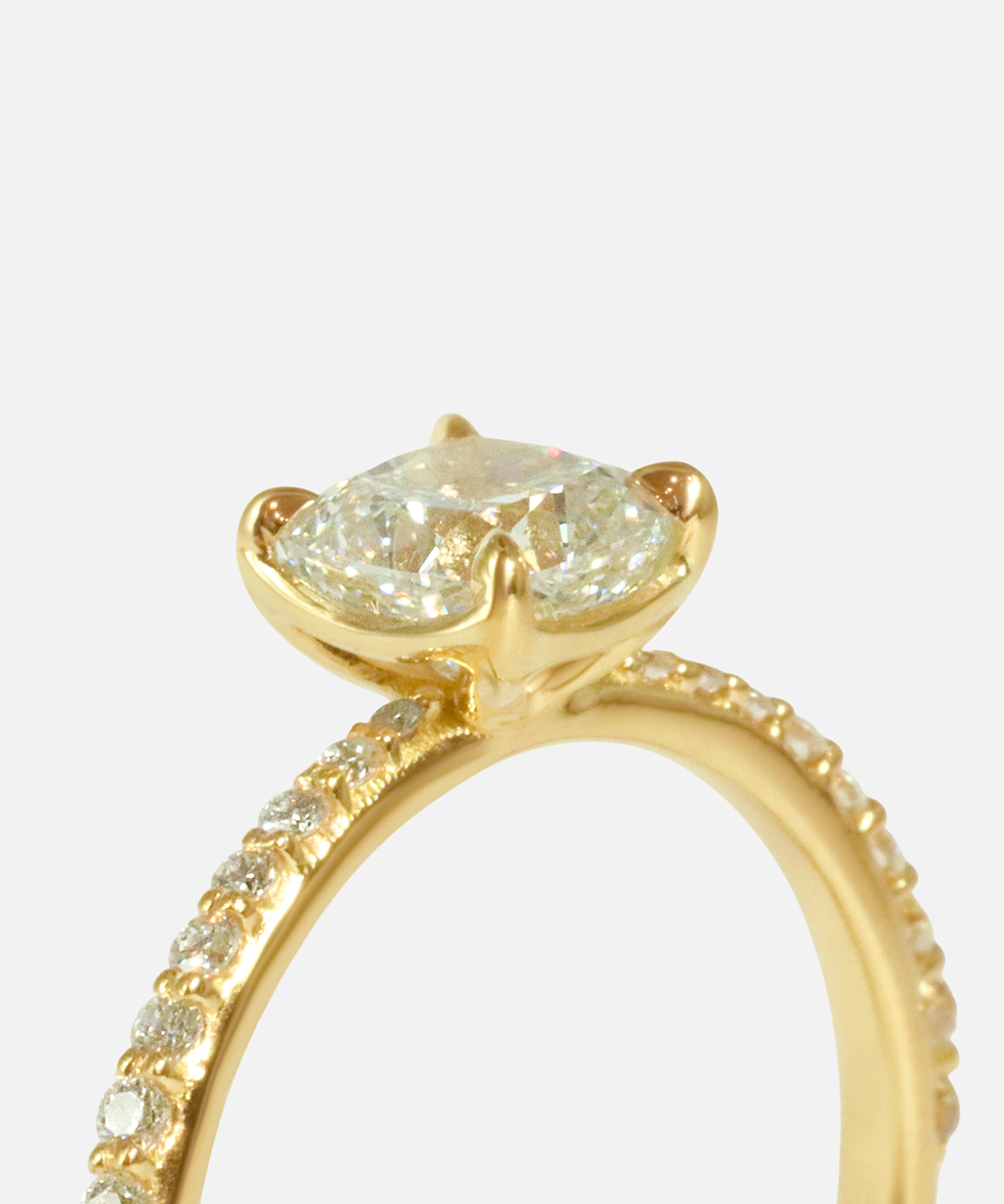 Angled close up detail view of Lara / White Cushion + Pave Ring by Fitzgerald Jewelry