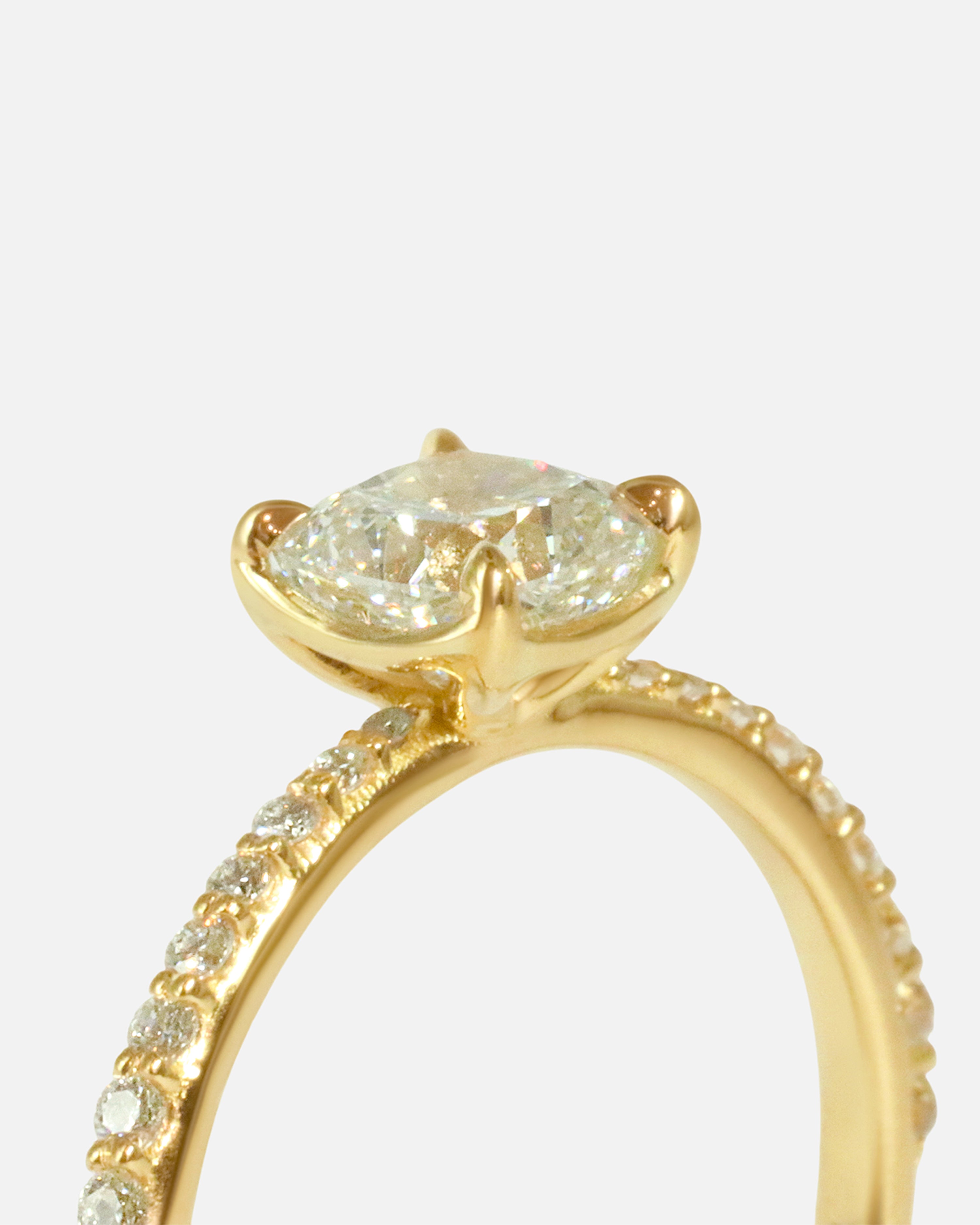 Angled close up detail view of Lara / White Cushion + Pave Ring by Fitzgerald Jewelry