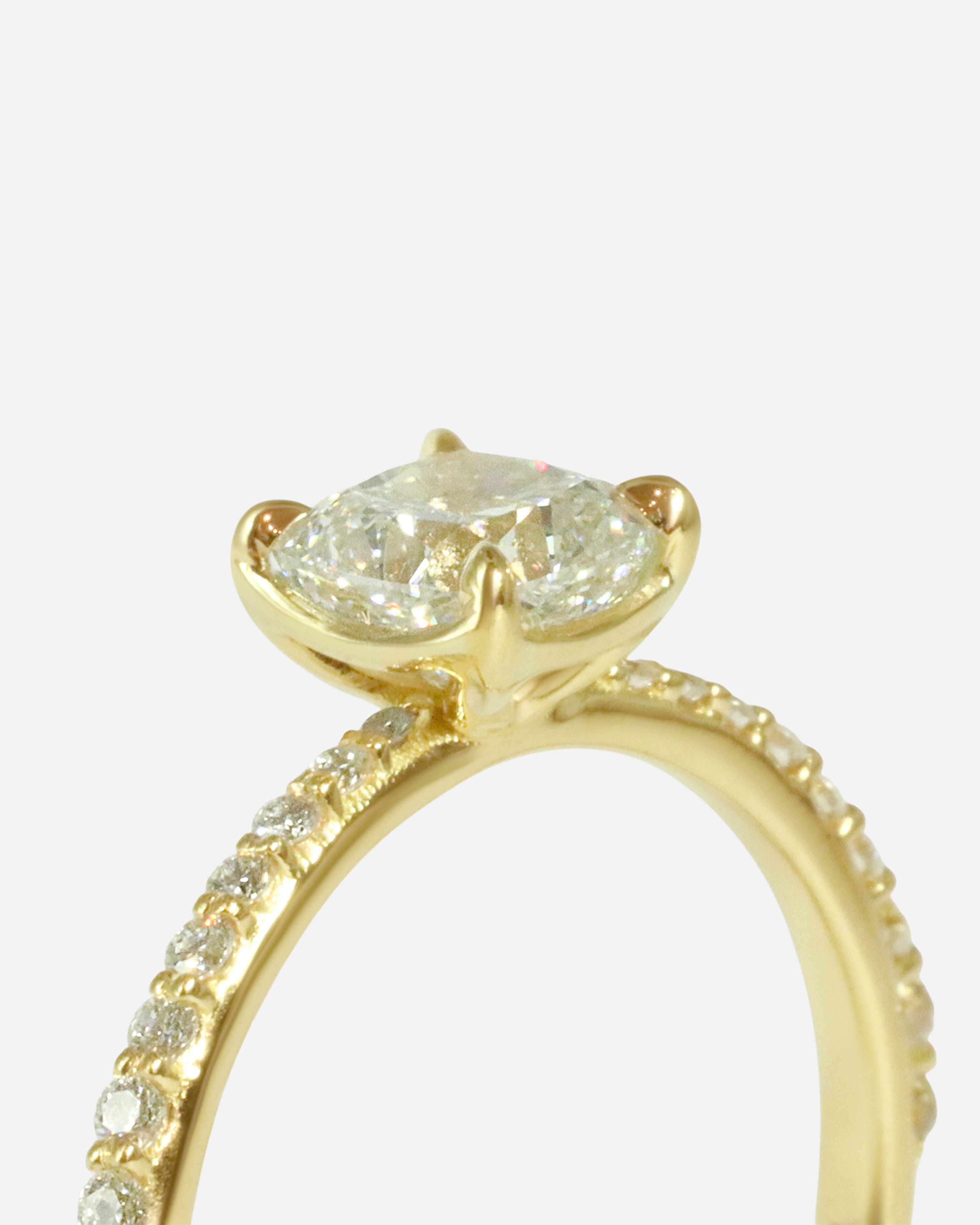 Angled close up detail view of Lara / White Cushion + Pave Ring by Fitzgerald Jewelry