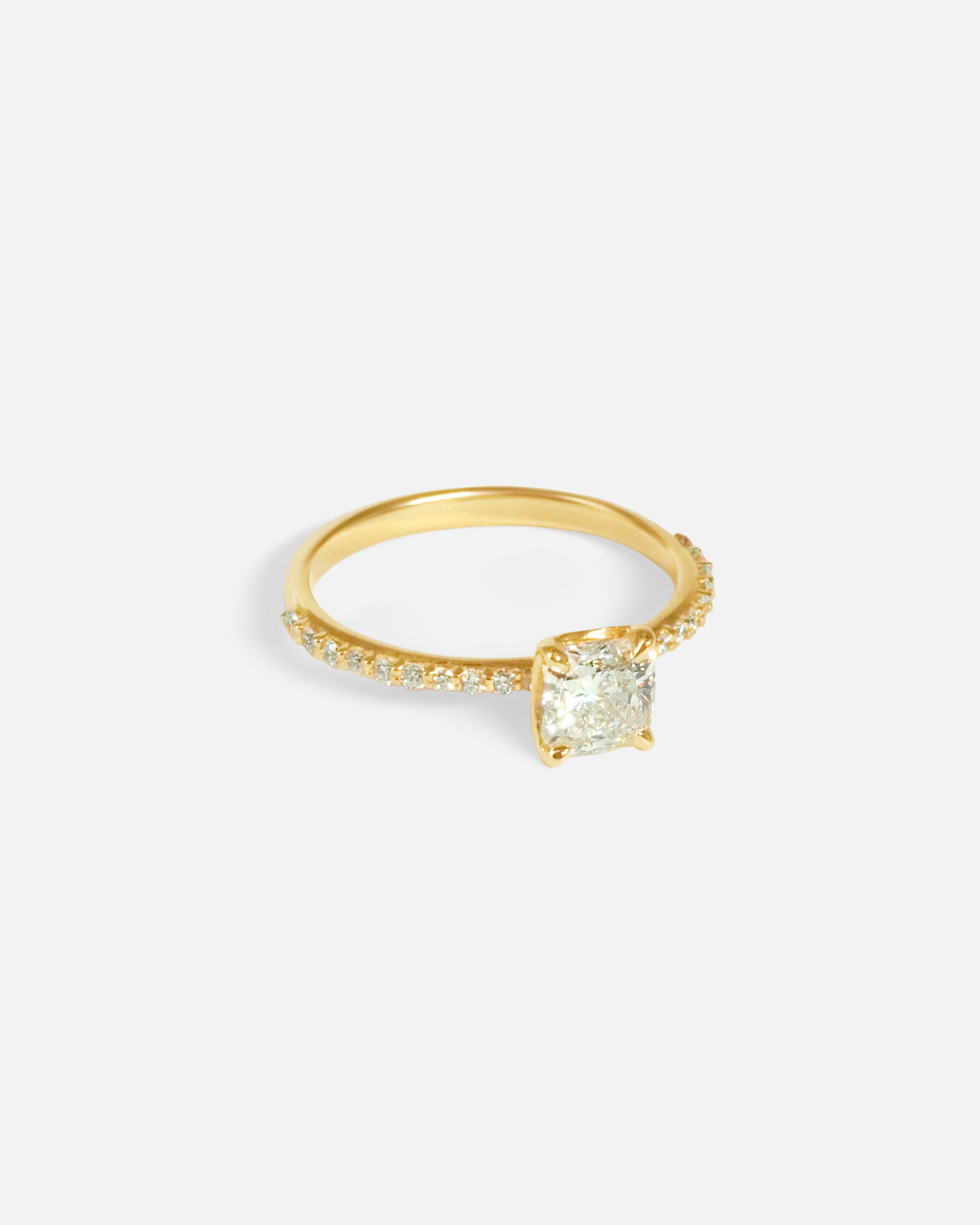 Angled side view of Lara / White Cushion + Pave Ring by Fitzgerald Jewelry