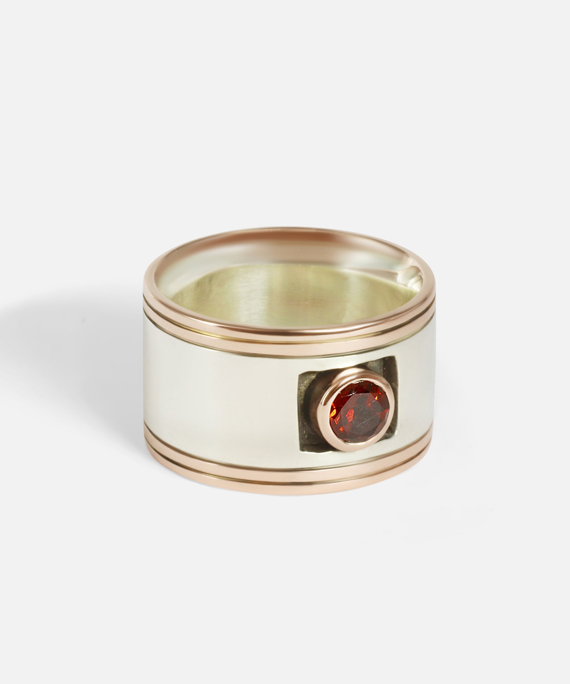 Side view of Garnet Double Band Ring by Fitzgerald Jewelry