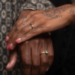 Model wears Mirror Ring 1 / Sapphire By O Channell Designs