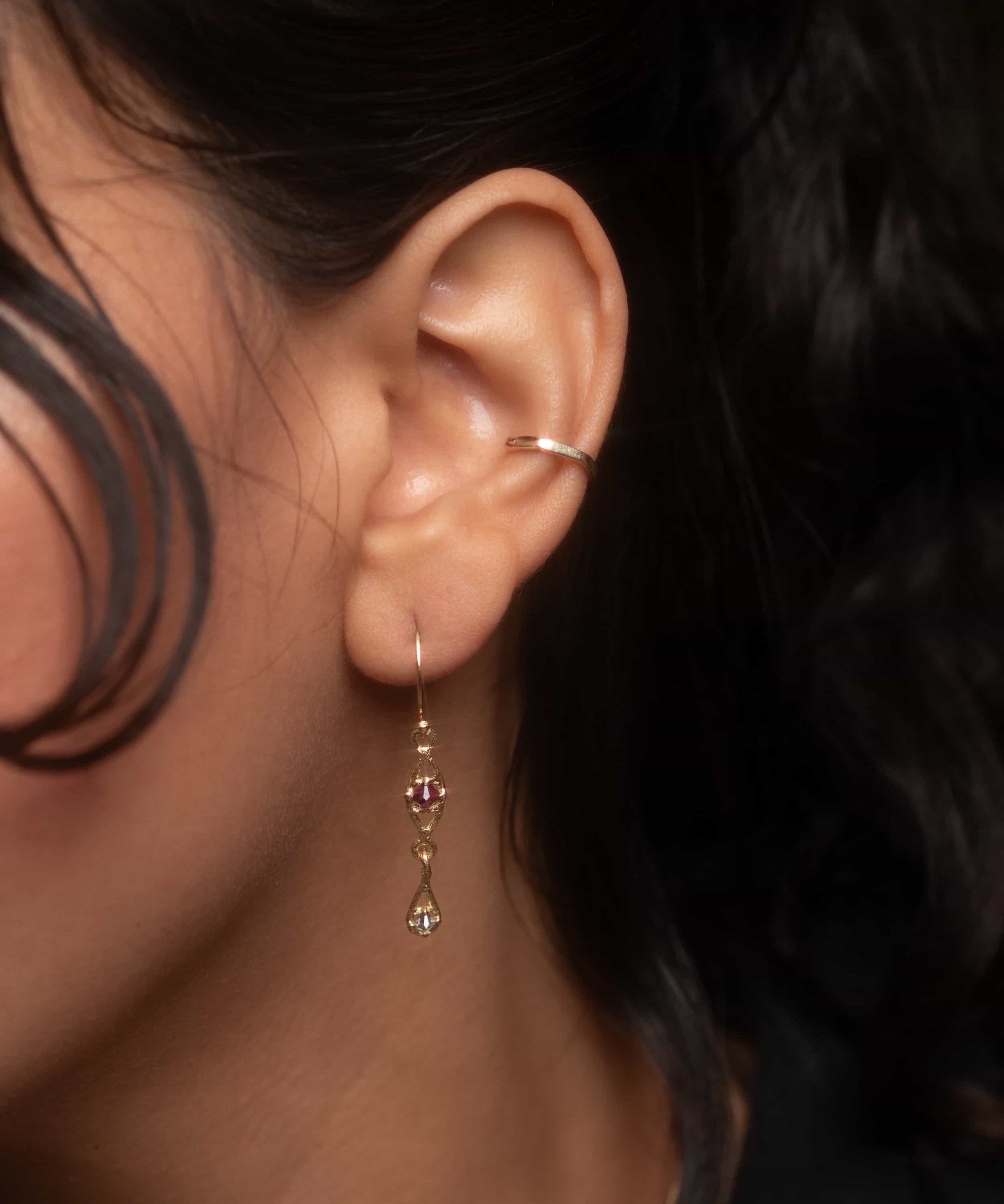 Silk / Pyramid Ruby Earrings By Hiroyo