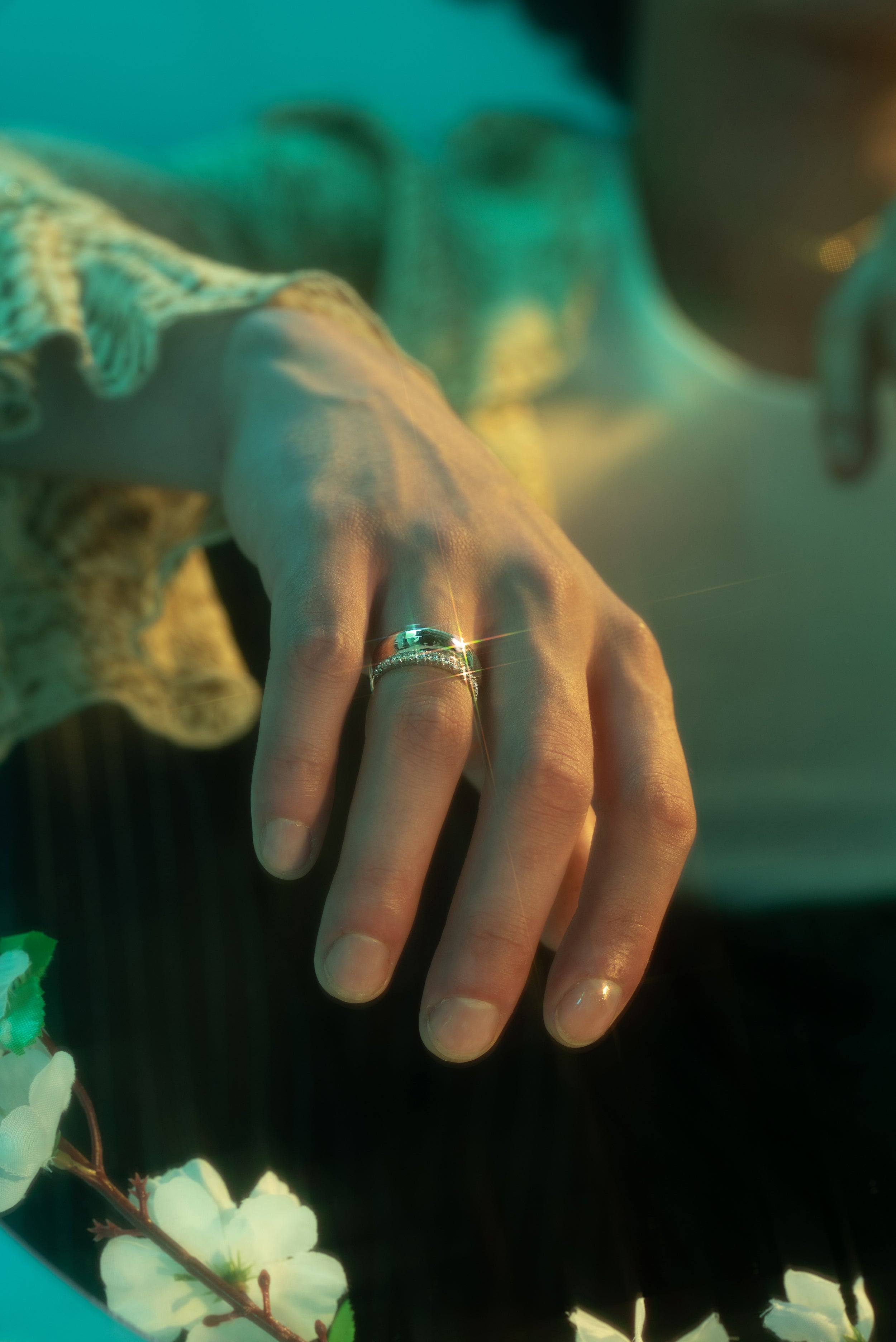 Stacked bands on ring finger from our Wedding Bands collection
