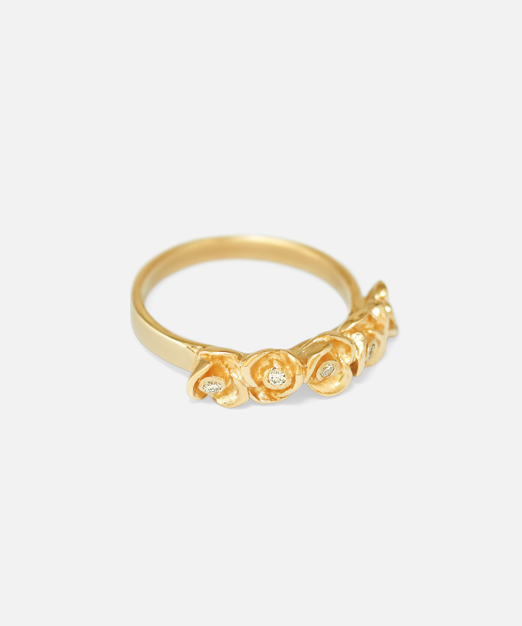 Angled side view of Five Roses Diamond Ring by Young Sun Song