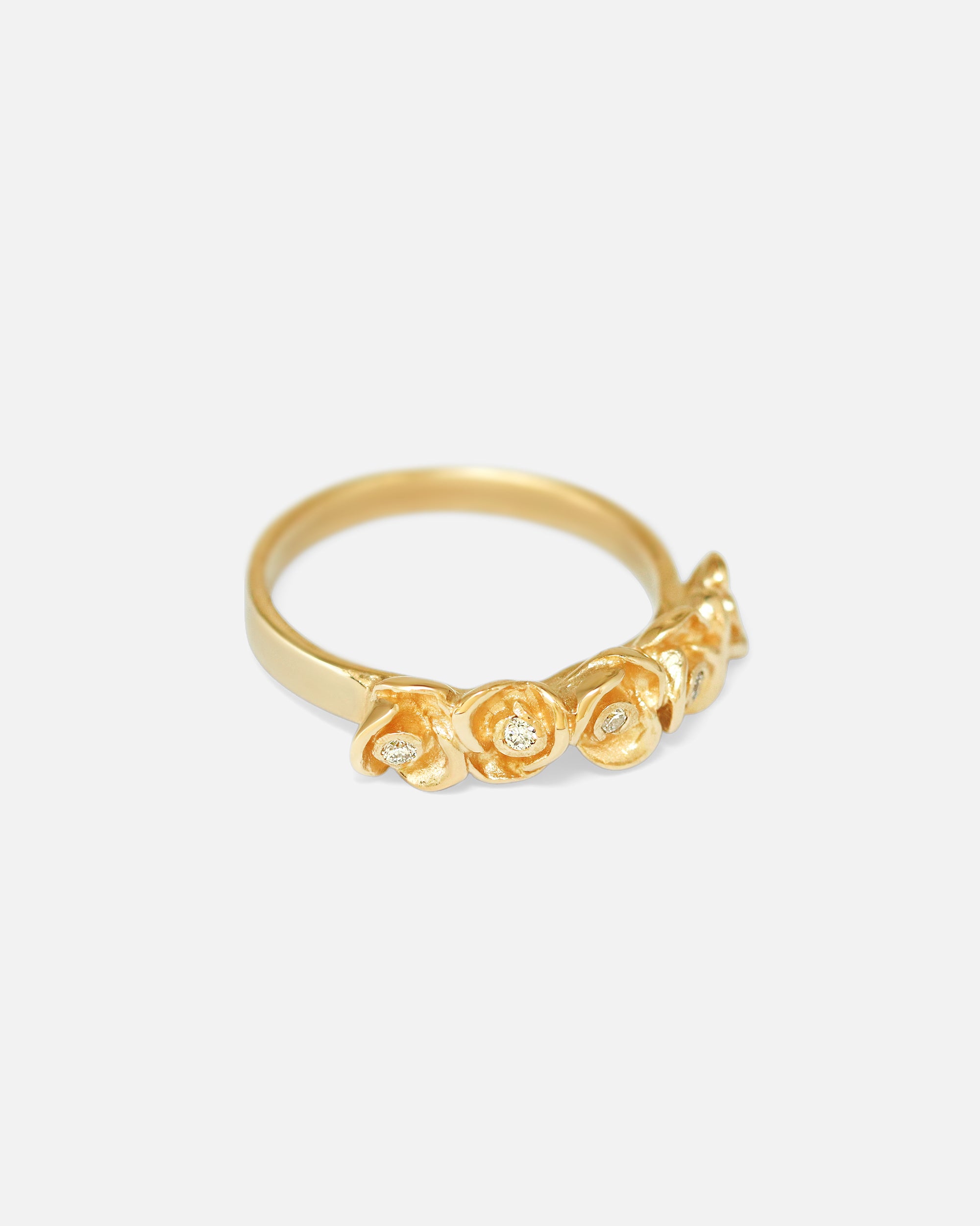 Angled side view of Five Roses Diamond Ring by Young Sun Song