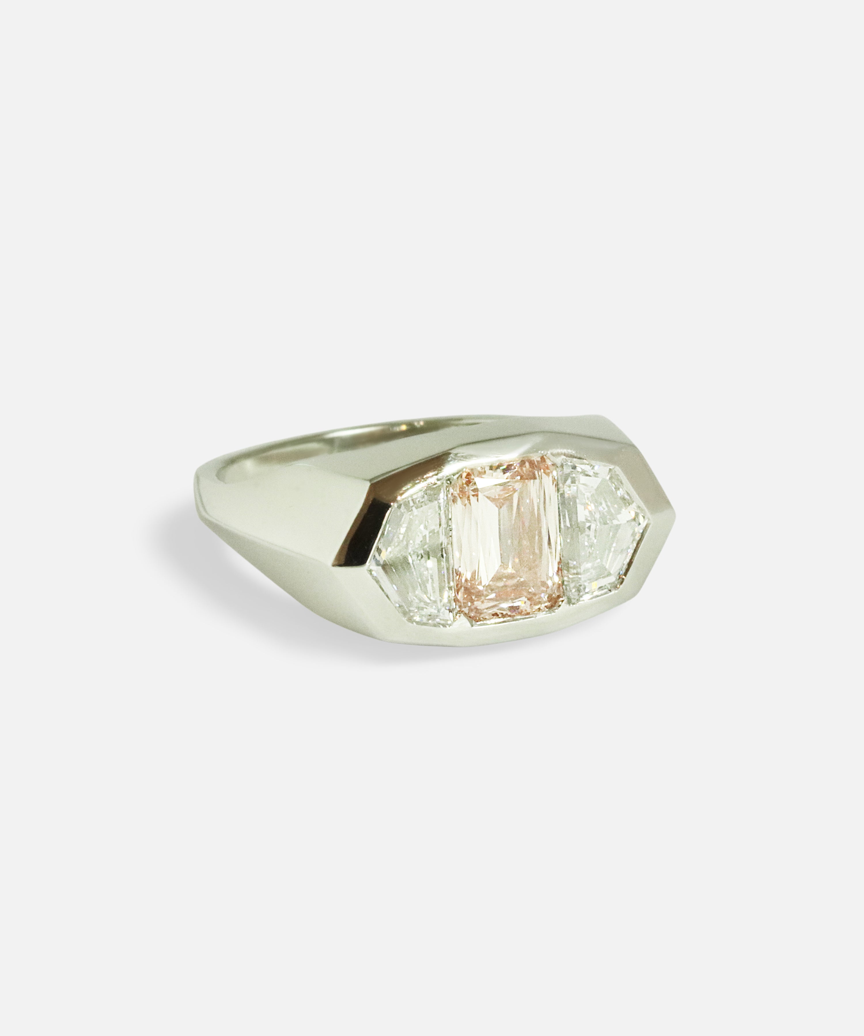 Side view of Three Wishes / Pink Ashoka Diamond Ring by Hiroyo