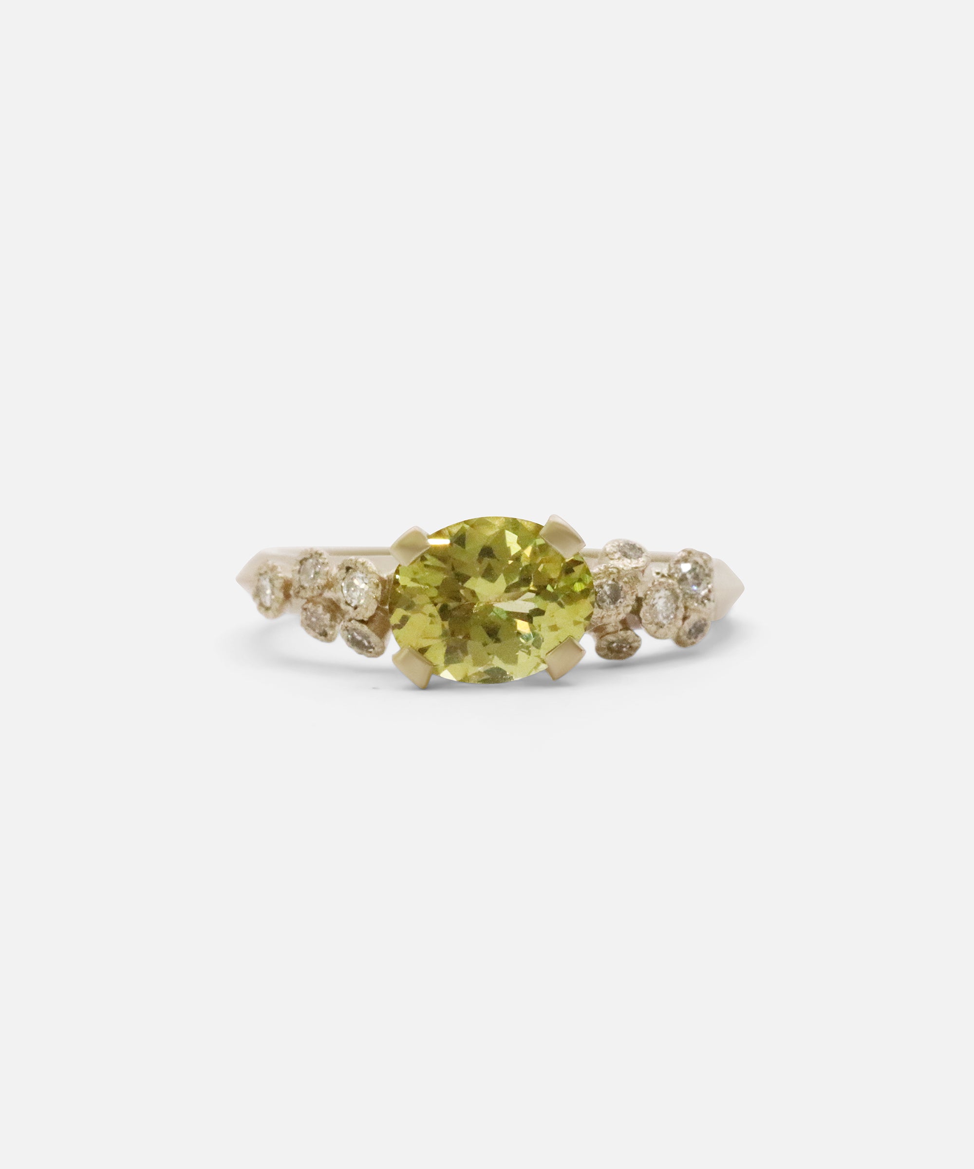 Front view of Melee E5 / Mali Garnet and White Diamond Ring