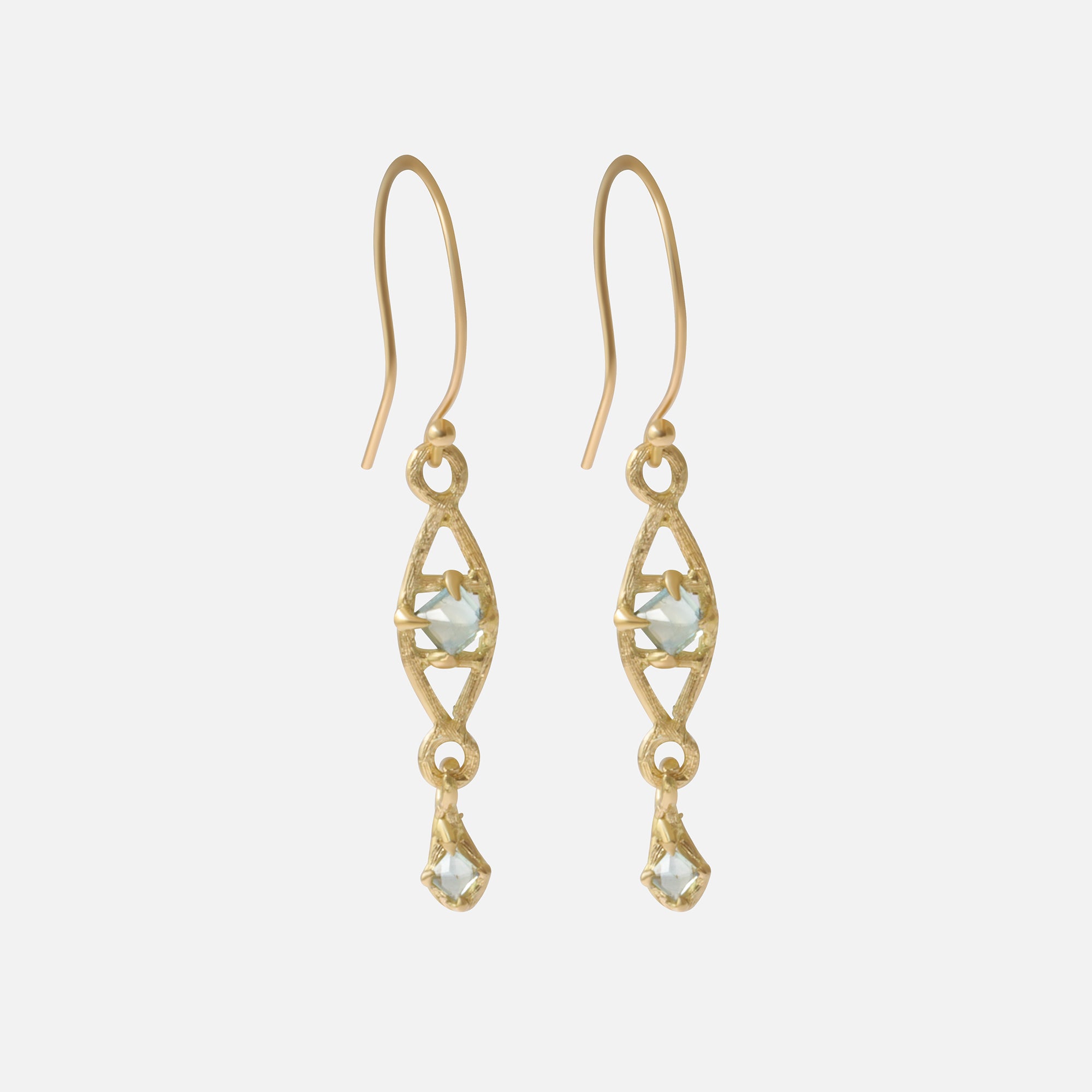 Silk / Pyramid Teal Sapphire Earrings By Hiroyo in earrings Category
