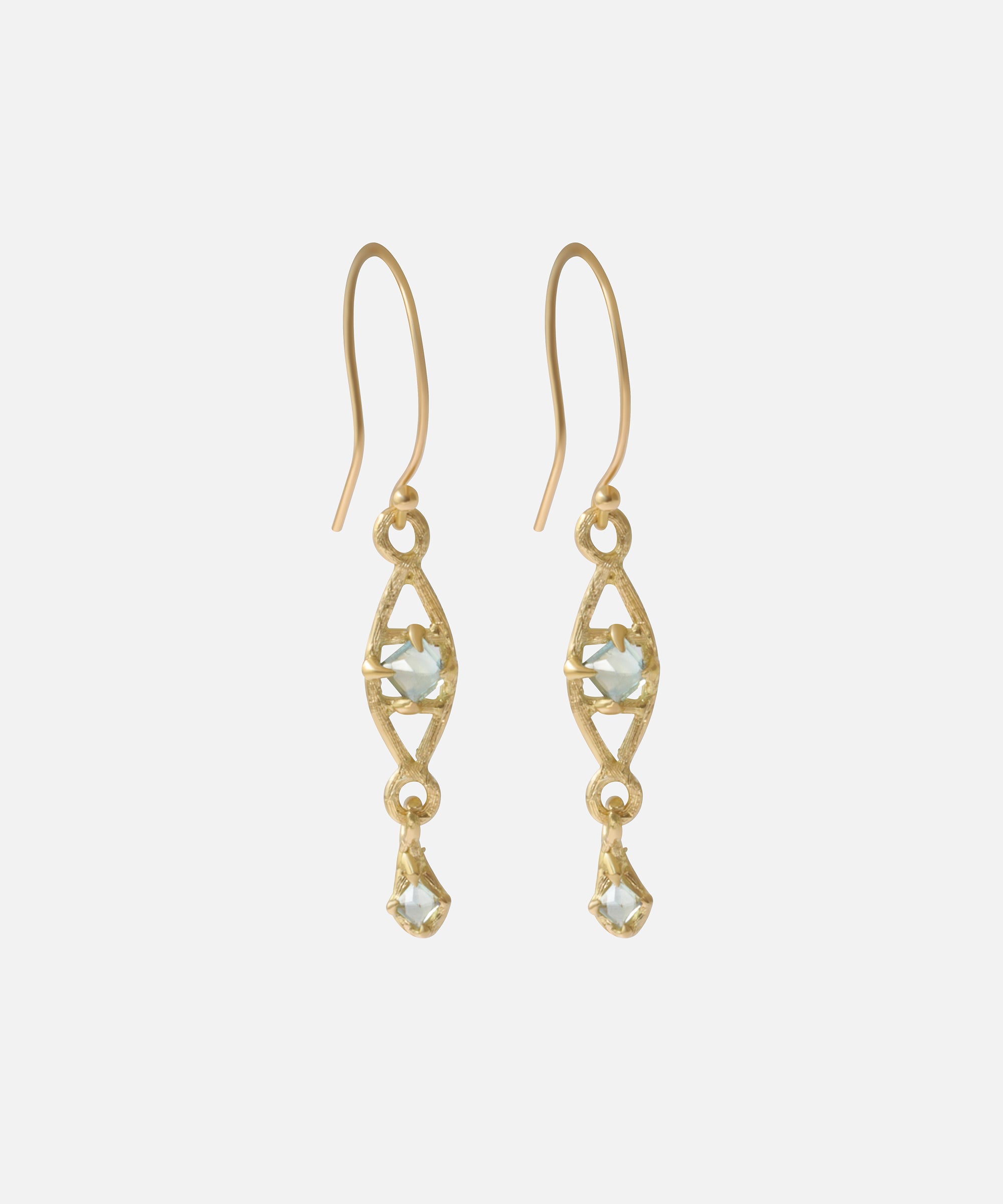 Silk / Pyramid Teal Sapphire Earrings By Hiroyo