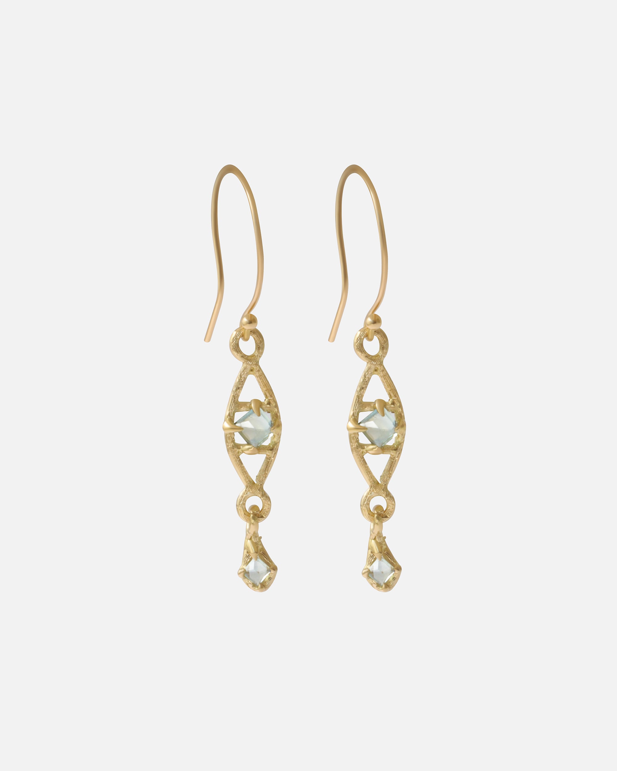 Silk / Pyramid Teal Sapphire Earrings By Hiroyo in earrings Category