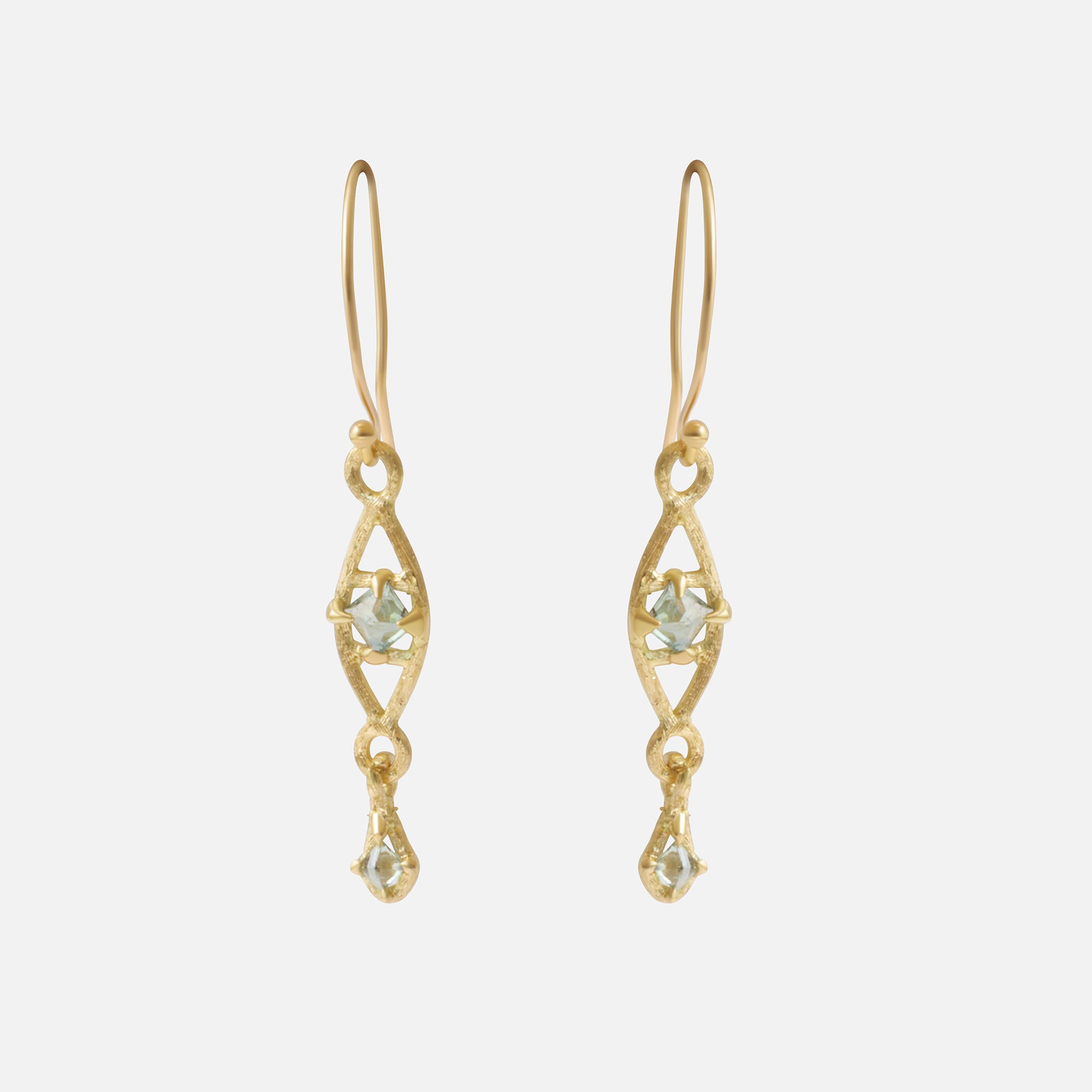 Silk / Pyramid Teal Sapphire Earrings By Hiroyo in earrings Category
