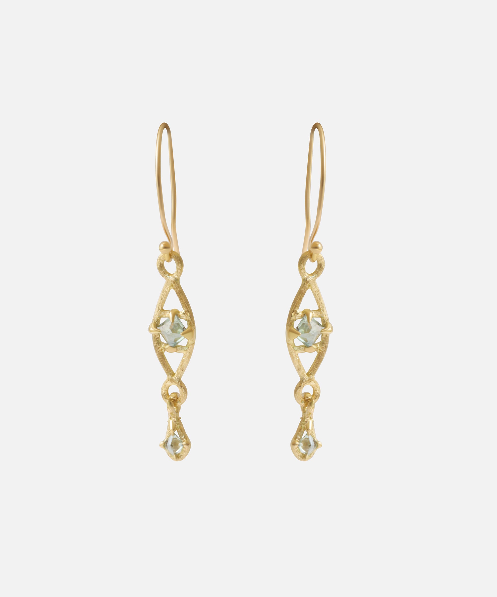 Silk / Pyramid Teal Sapphire Earrings By Hiroyo