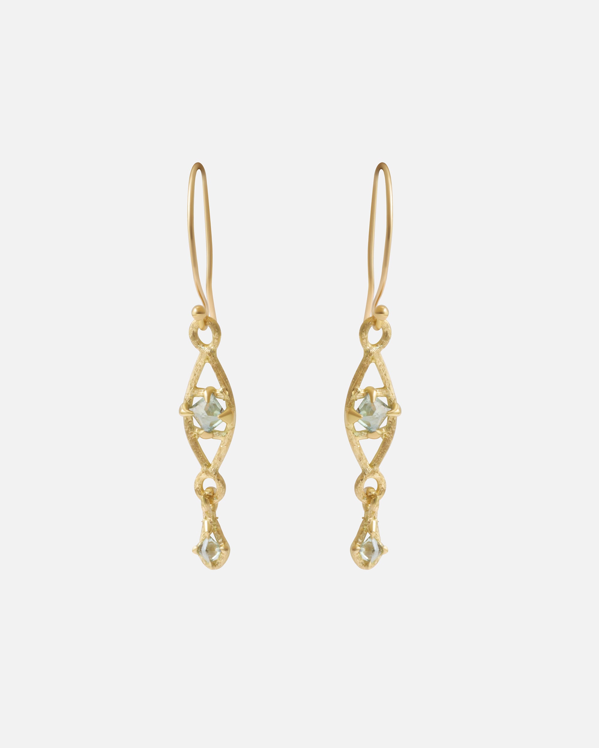 Silk / Pyramid Teal Sapphire Earrings By Hiroyo in earrings Category