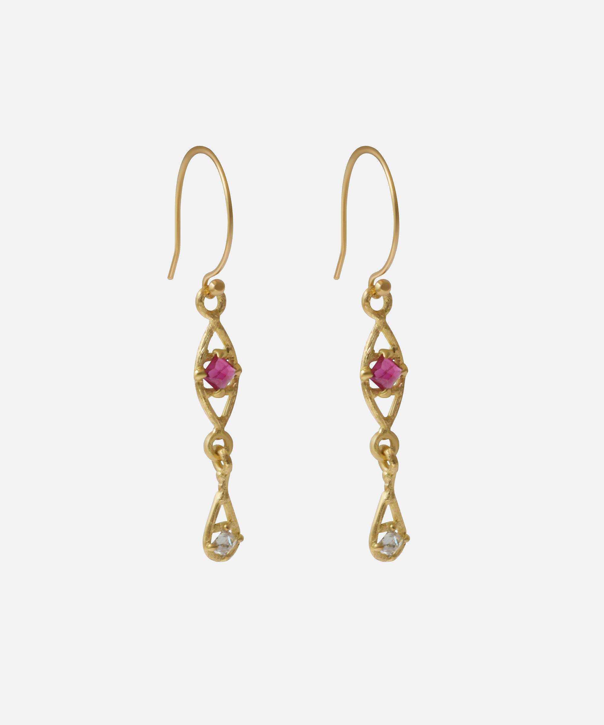 Silk / Pyramid Ruby Earrings By Hiroyo