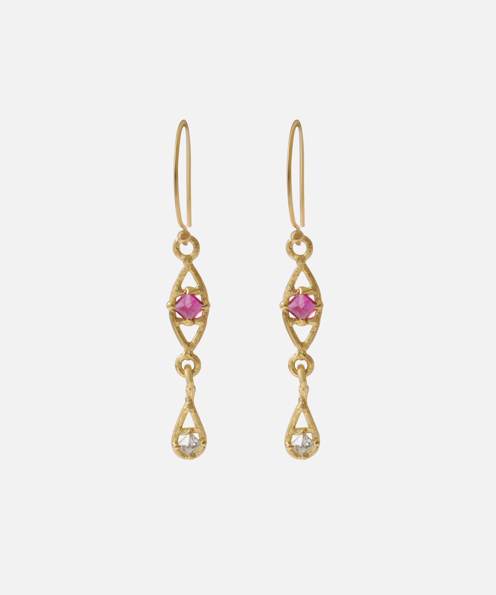Silk / Pyramid Ruby Earrings By Hiroyo