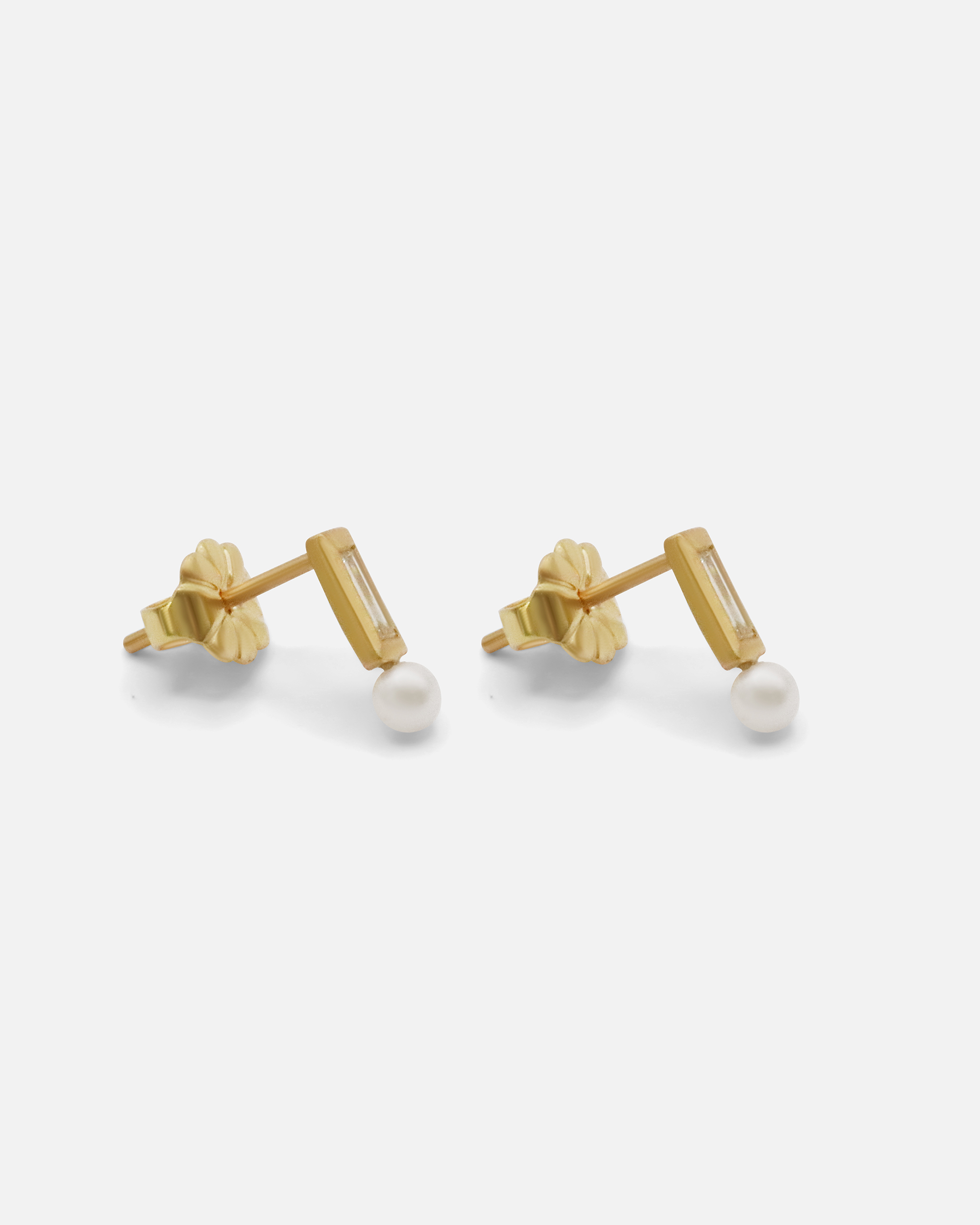 Side view of Umi / Baguette Seed Pearl Studs