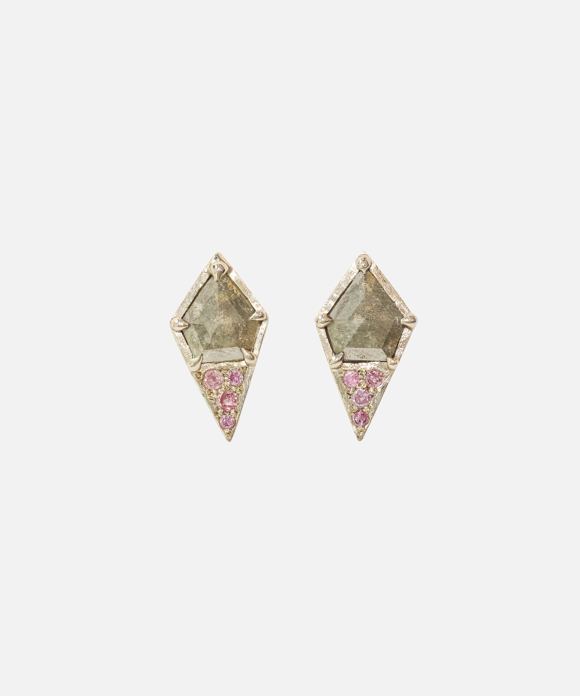 Front view of Dew 56 / Salt & Pepper and Pink Diamond Earrings by Hiroyo