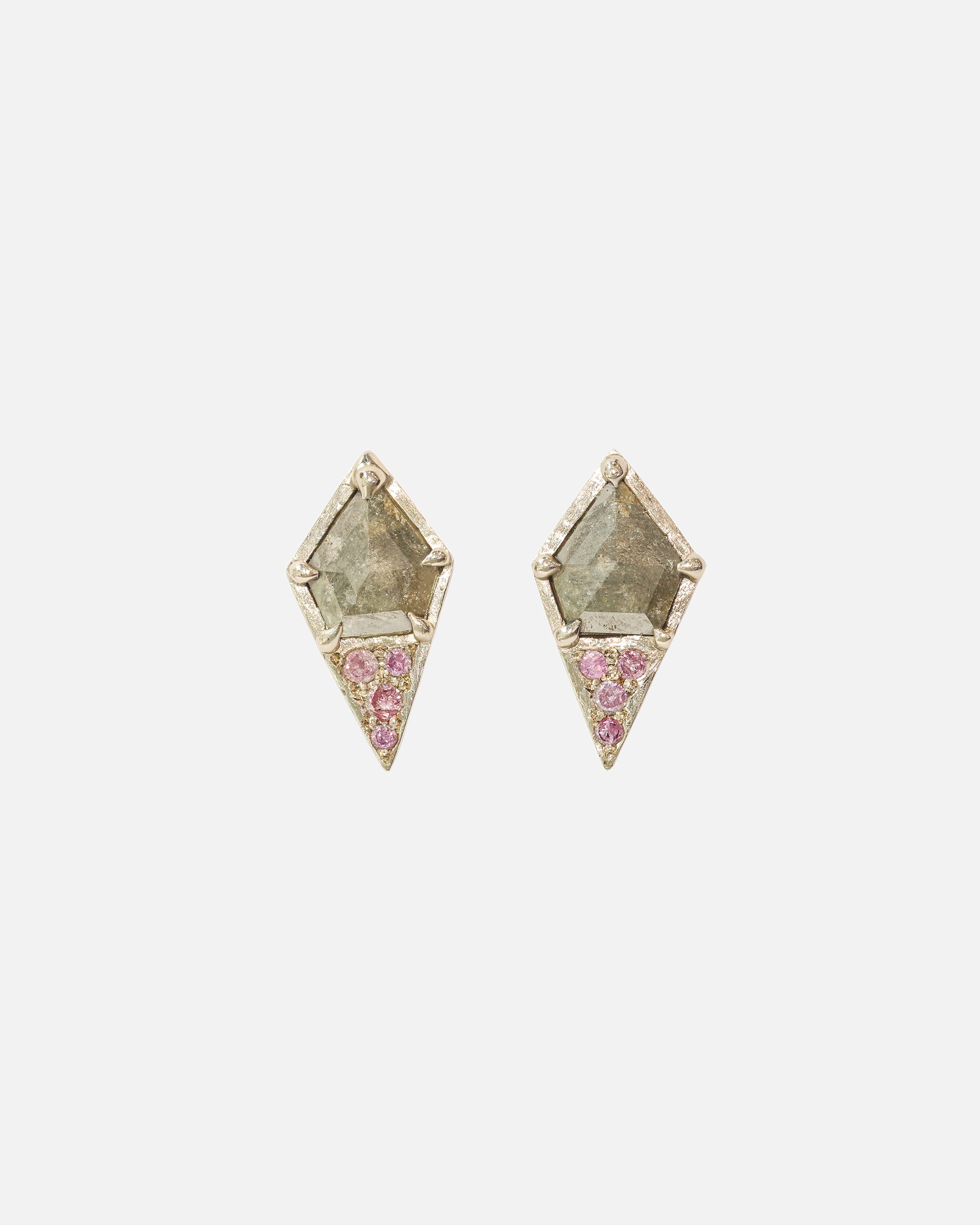 Front view of Dew 56 / Salt & Pepper and Pink Diamond Earrings by Hiroyo